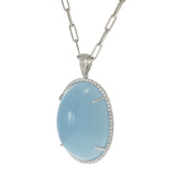 18KT White Gold Aquamarine Cabochon Halo Diamond Pendant