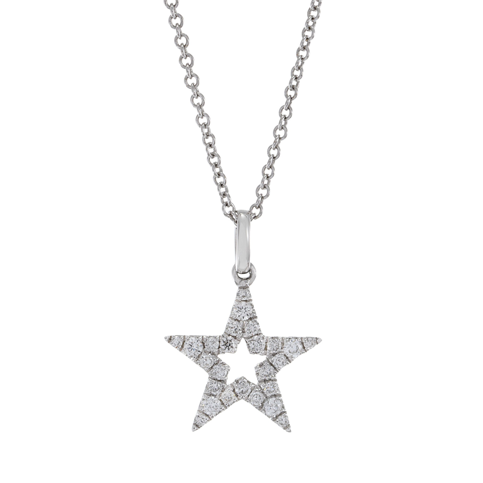 18KT White Gold Open Center Star Diamond Pendant