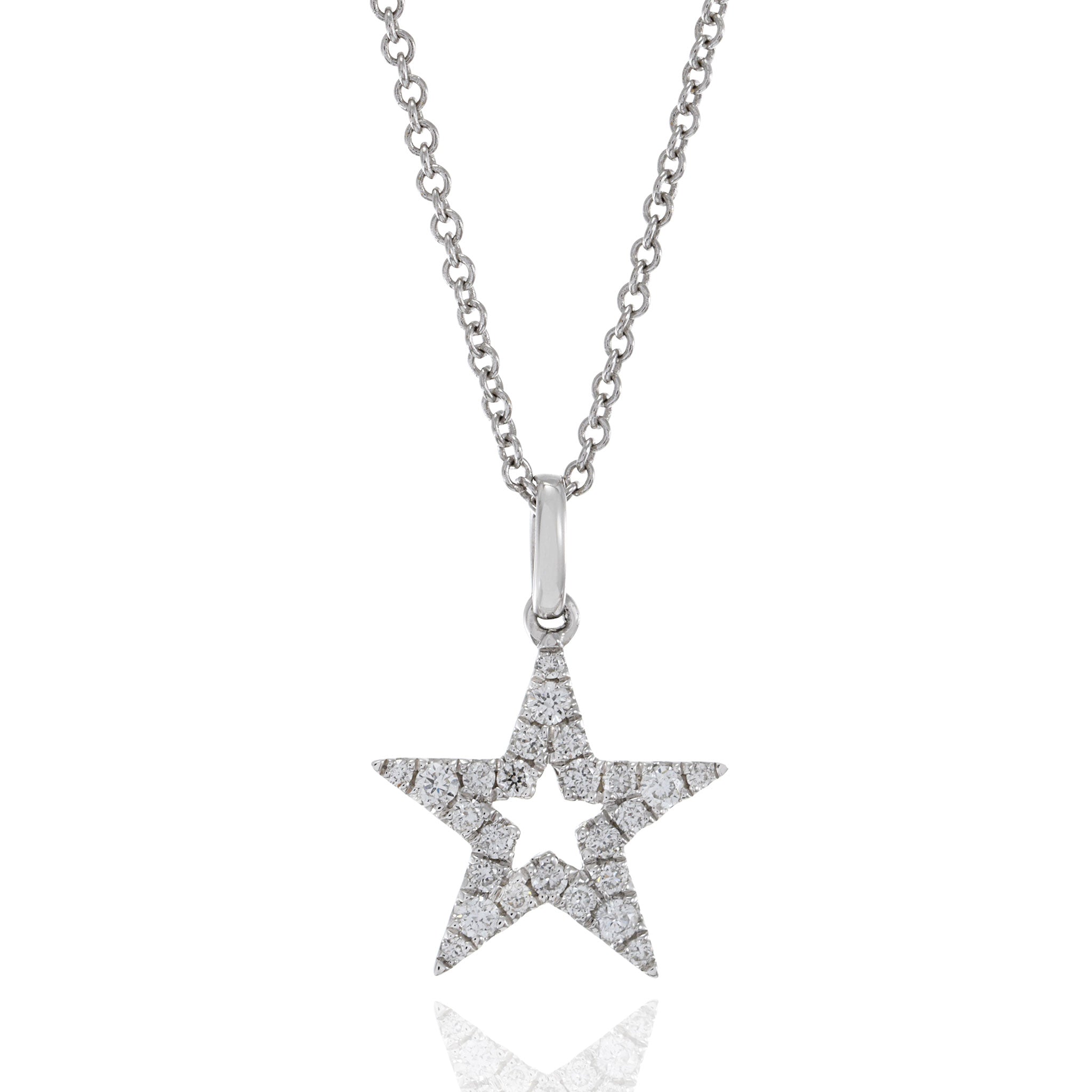 18KT White Gold Open Center Star Diamond Pendant