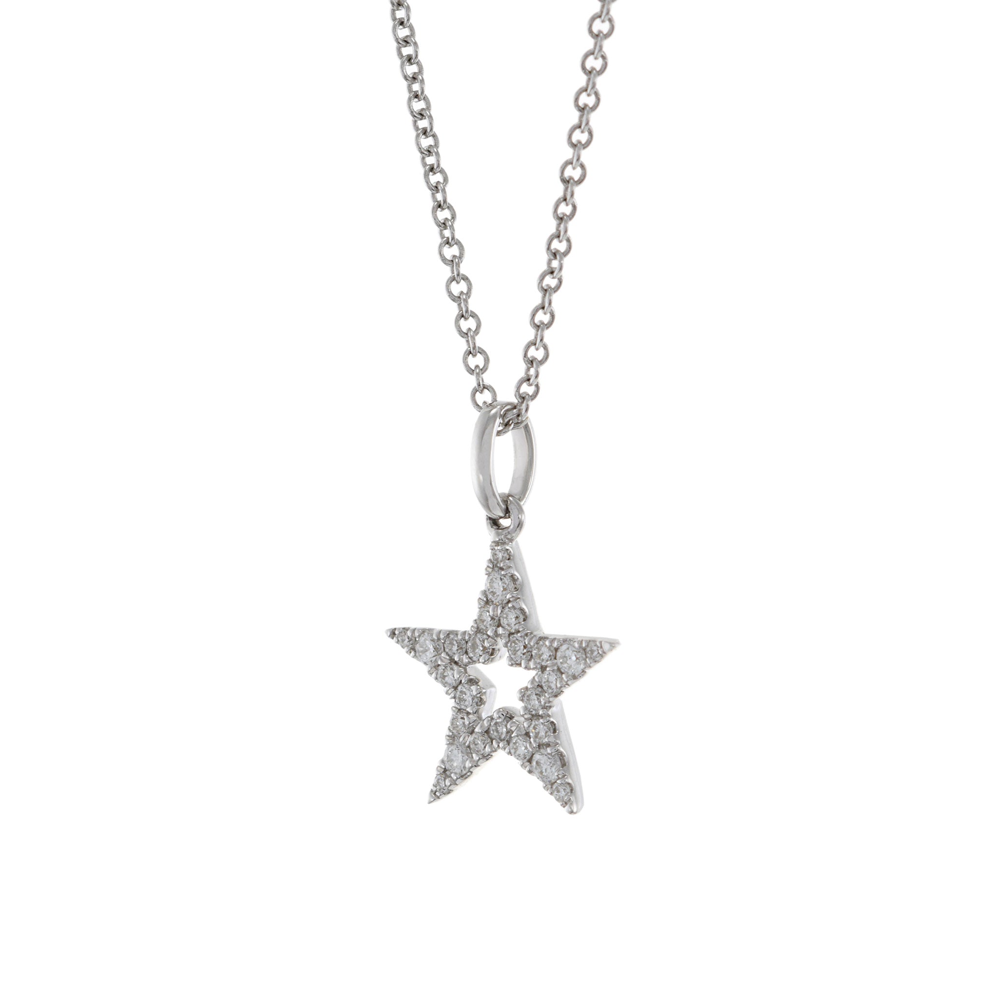 18KT White Gold Open Center Star Diamond Pendant