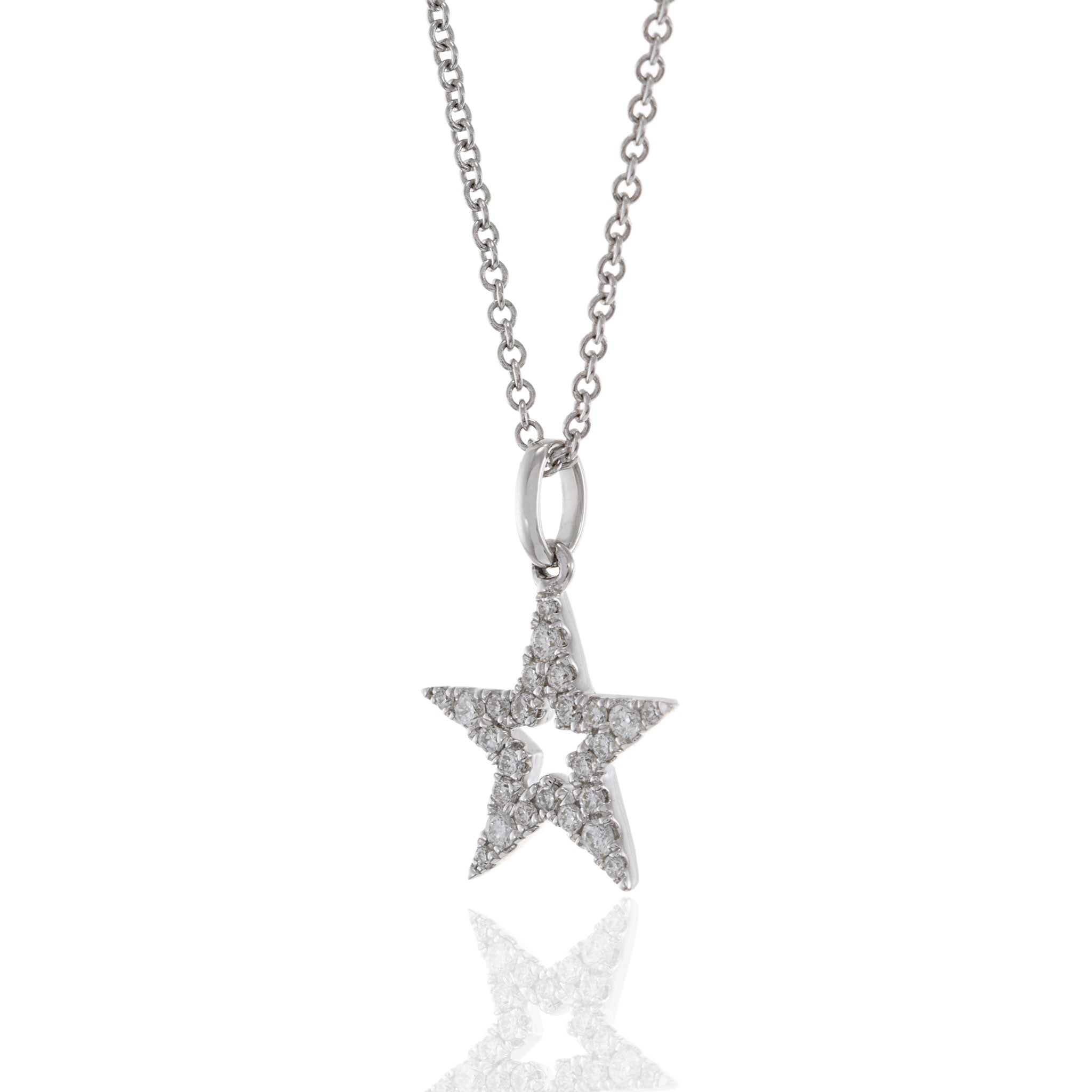 18KT White Gold Open Center Star Diamond Pendant