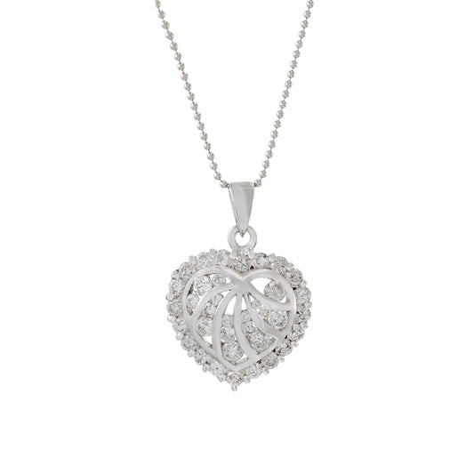 18KT White Gold Open Heart Diamond Pendant