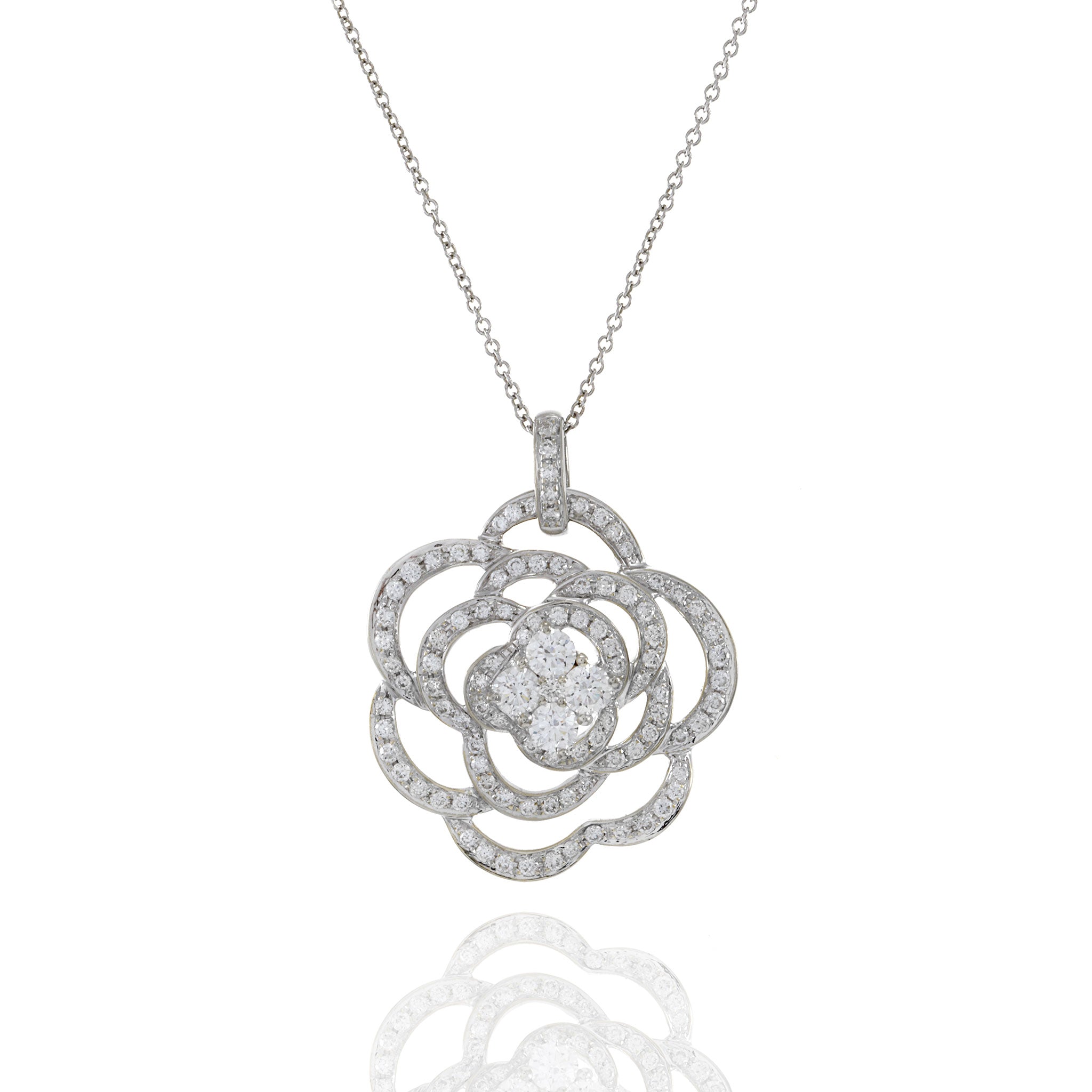 18KT White Gold Open Flower Diamond Pendant