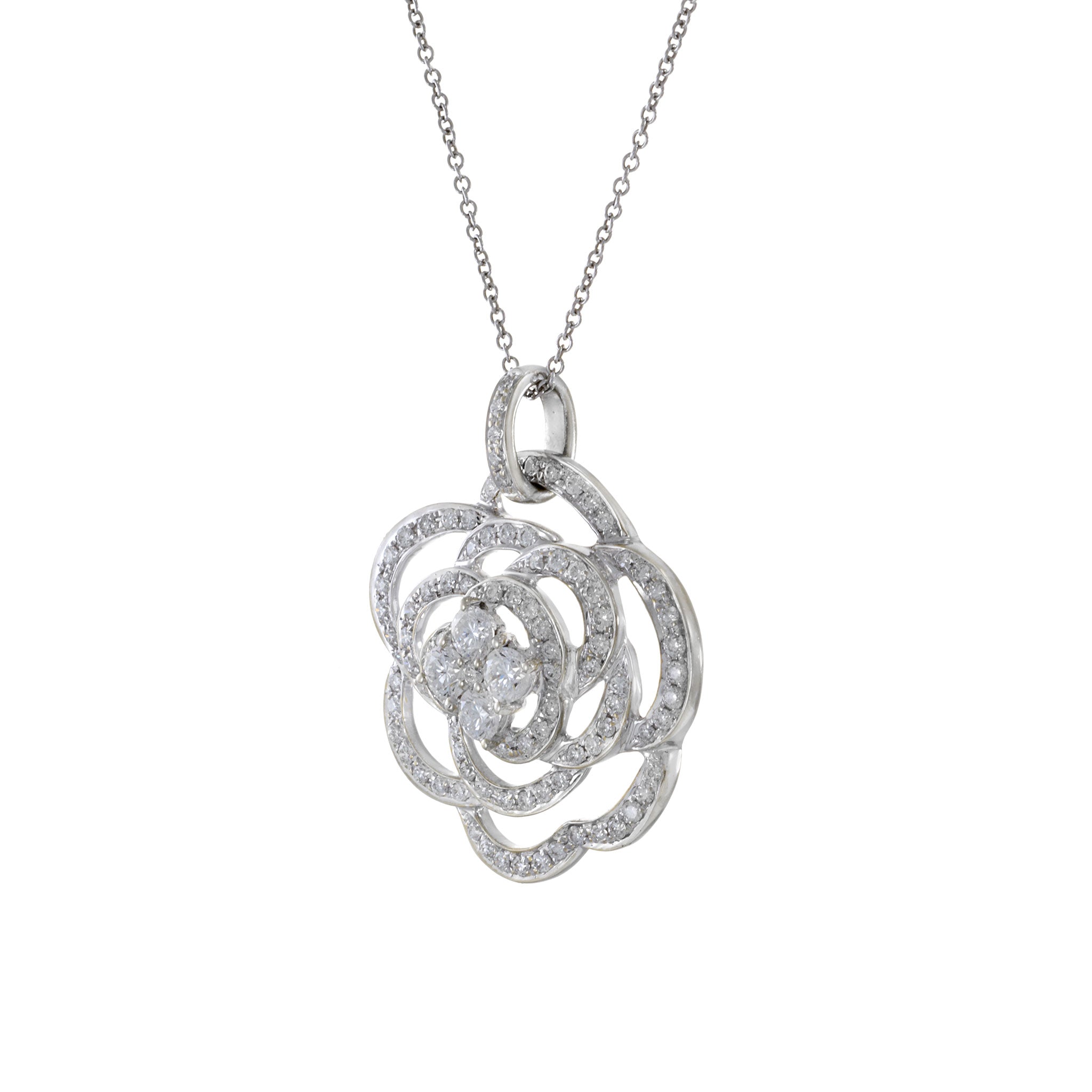 18KT White Gold Open Flower Diamond Pendant