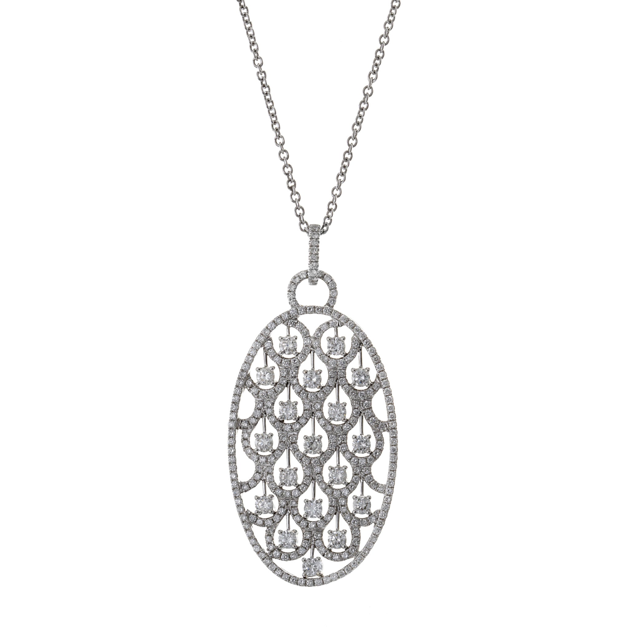 18KT White Gold Fancy Oval Diamond Pendant