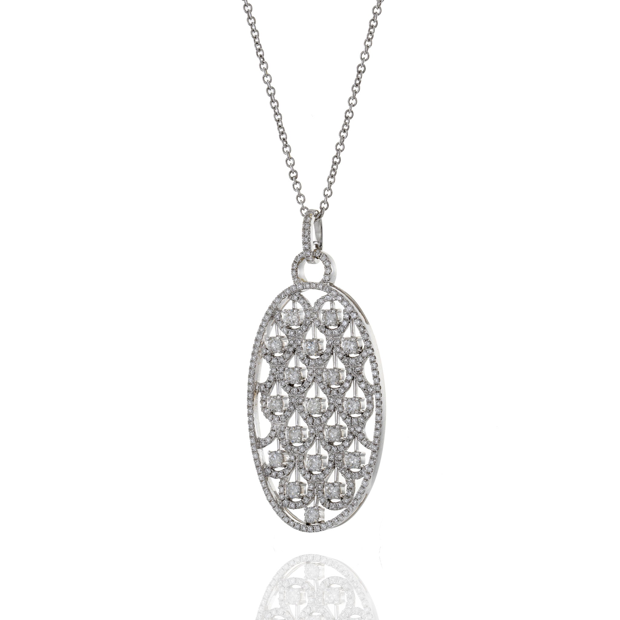 18KT White Gold Fancy Oval Diamond Pendant