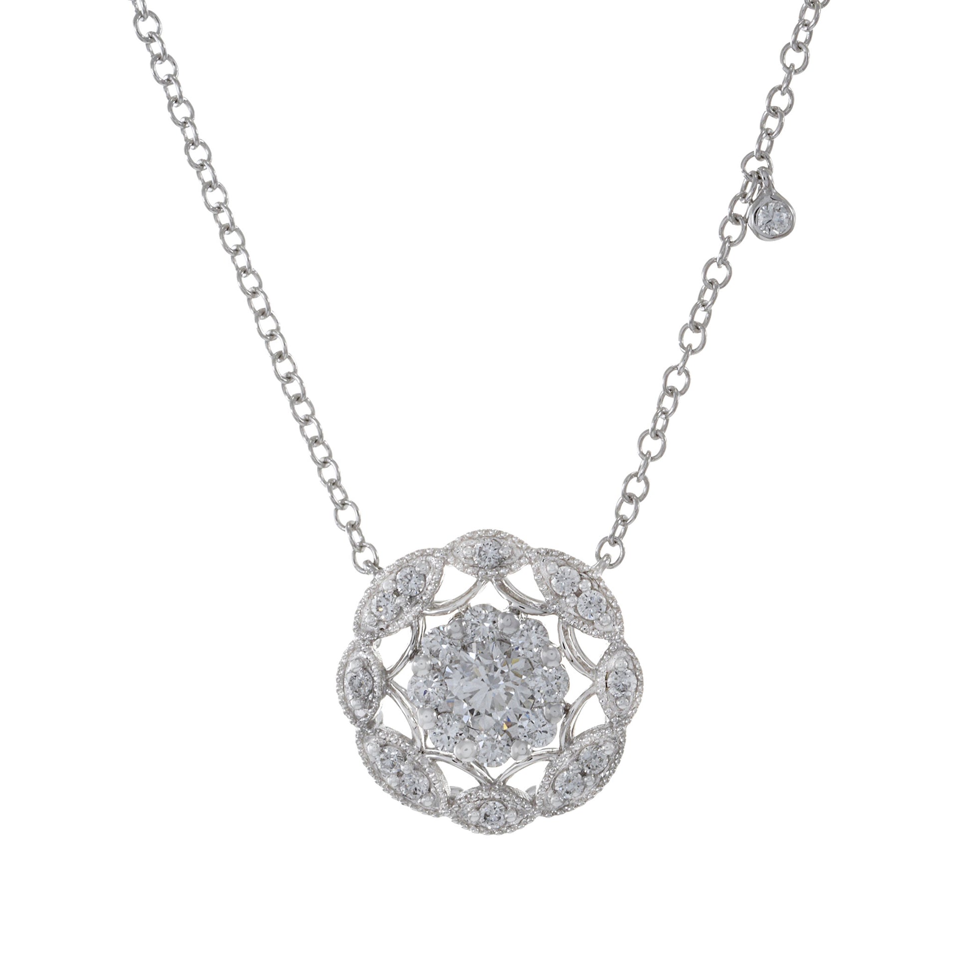 18KT White Gold Cluster Diamond Necklace