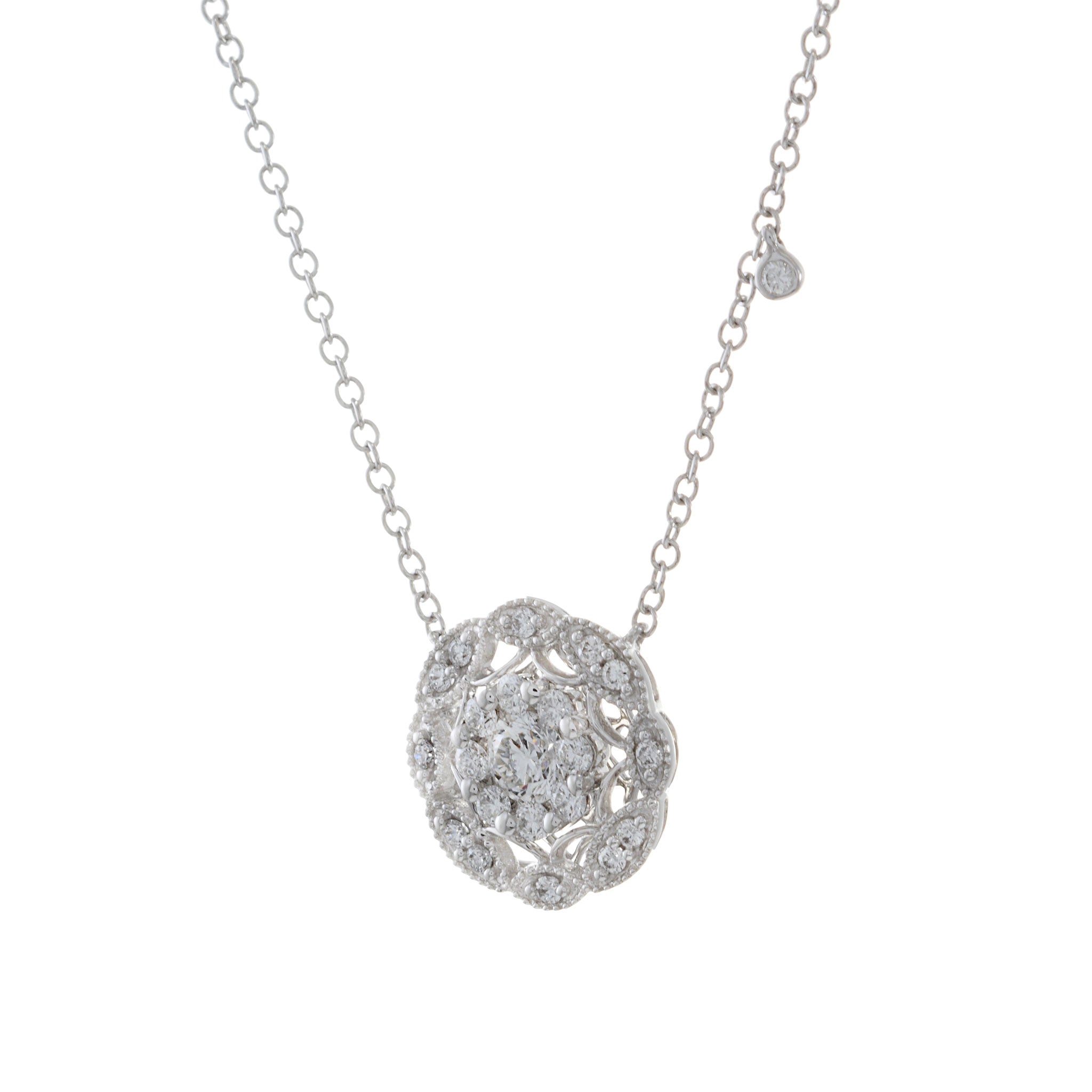 18KT White Gold Cluster Diamond Necklace