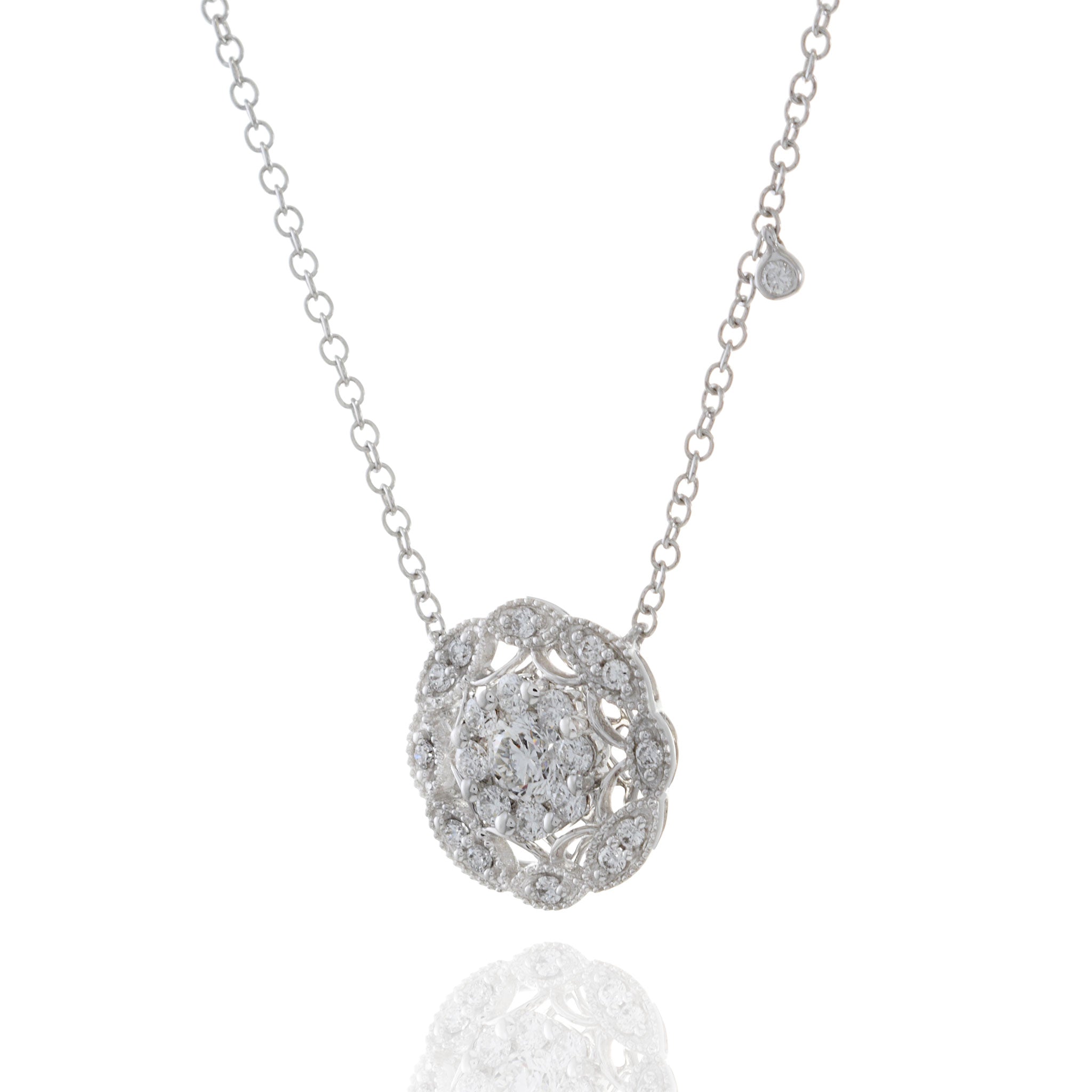 18KT White Gold Cluster Diamond Necklace