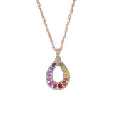 18KT Rose Gold Diamond And Multi Color Sapphire Drop Pendant With Chain