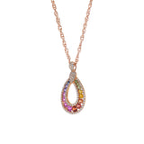 18KT Rose Gold Diamond And Multi Color Sapphire Drop Pendant With Chain