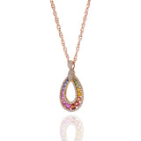 18KT Rose Gold Diamond And Multi Color Sapphire Drop Pendant With Chain