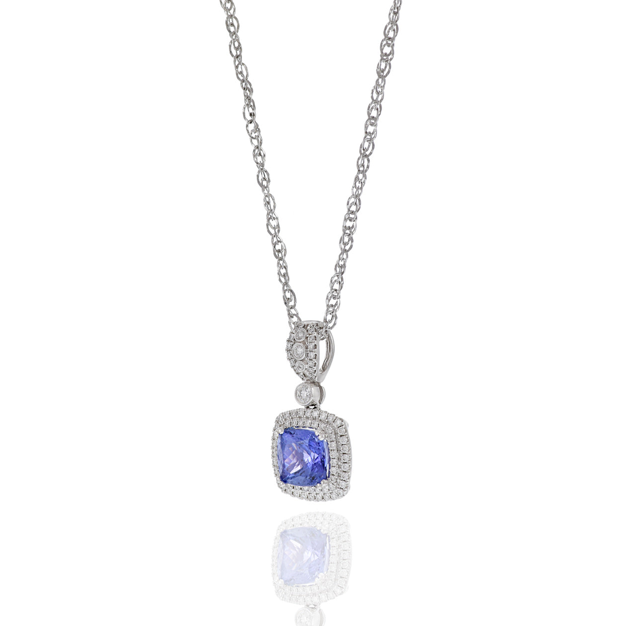 18KT White Gold Tanzanite And Diamond Pendant