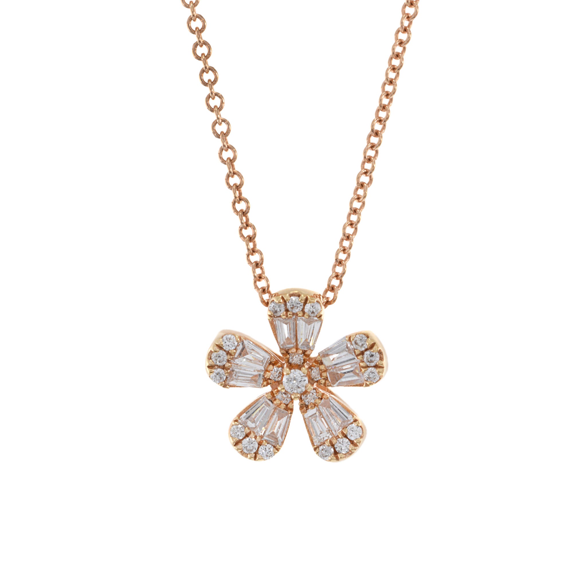 18KT Rose Gold Multi Cut Diamond Flower Necklace