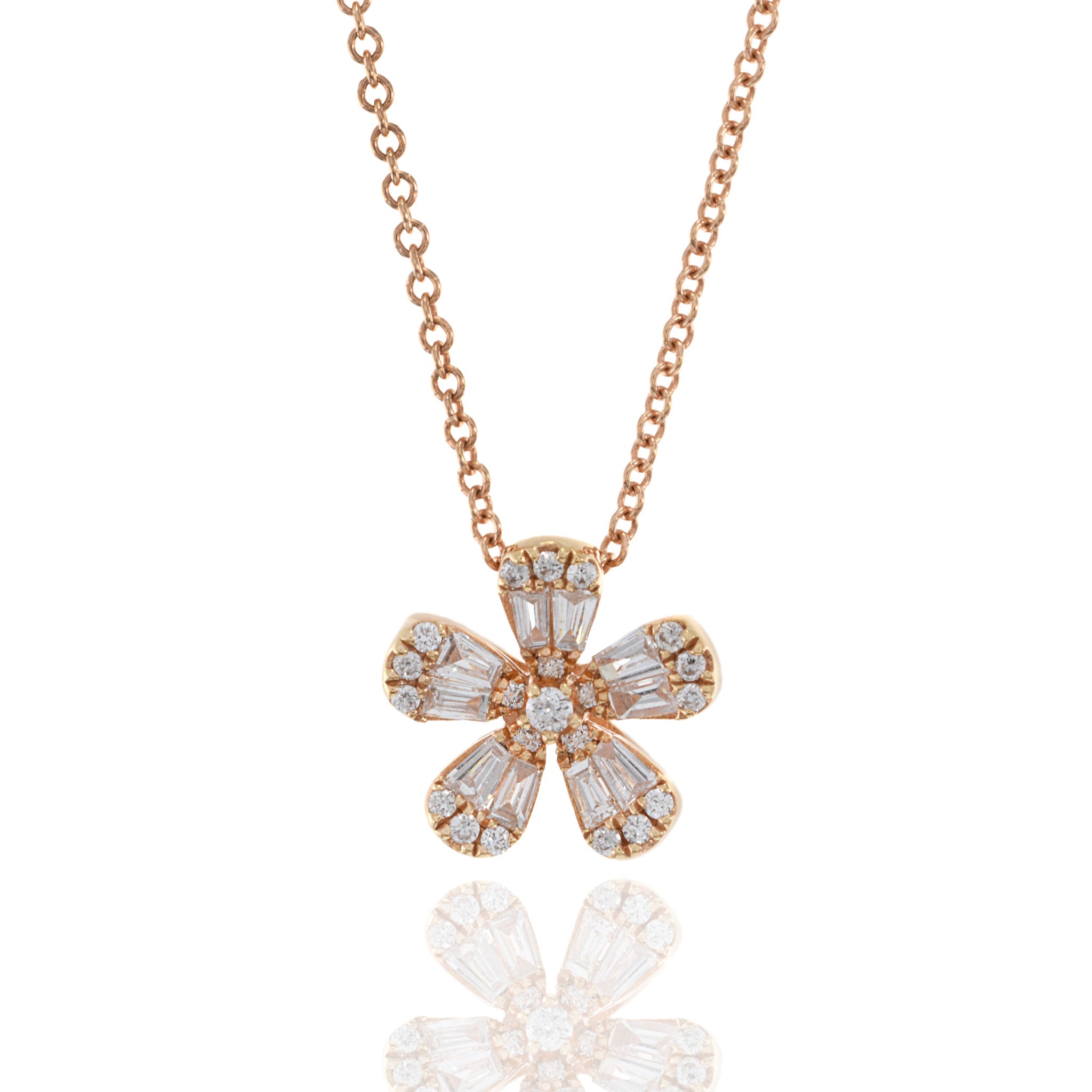 18KT Rose Gold Multi Cut Diamond Flower Necklace