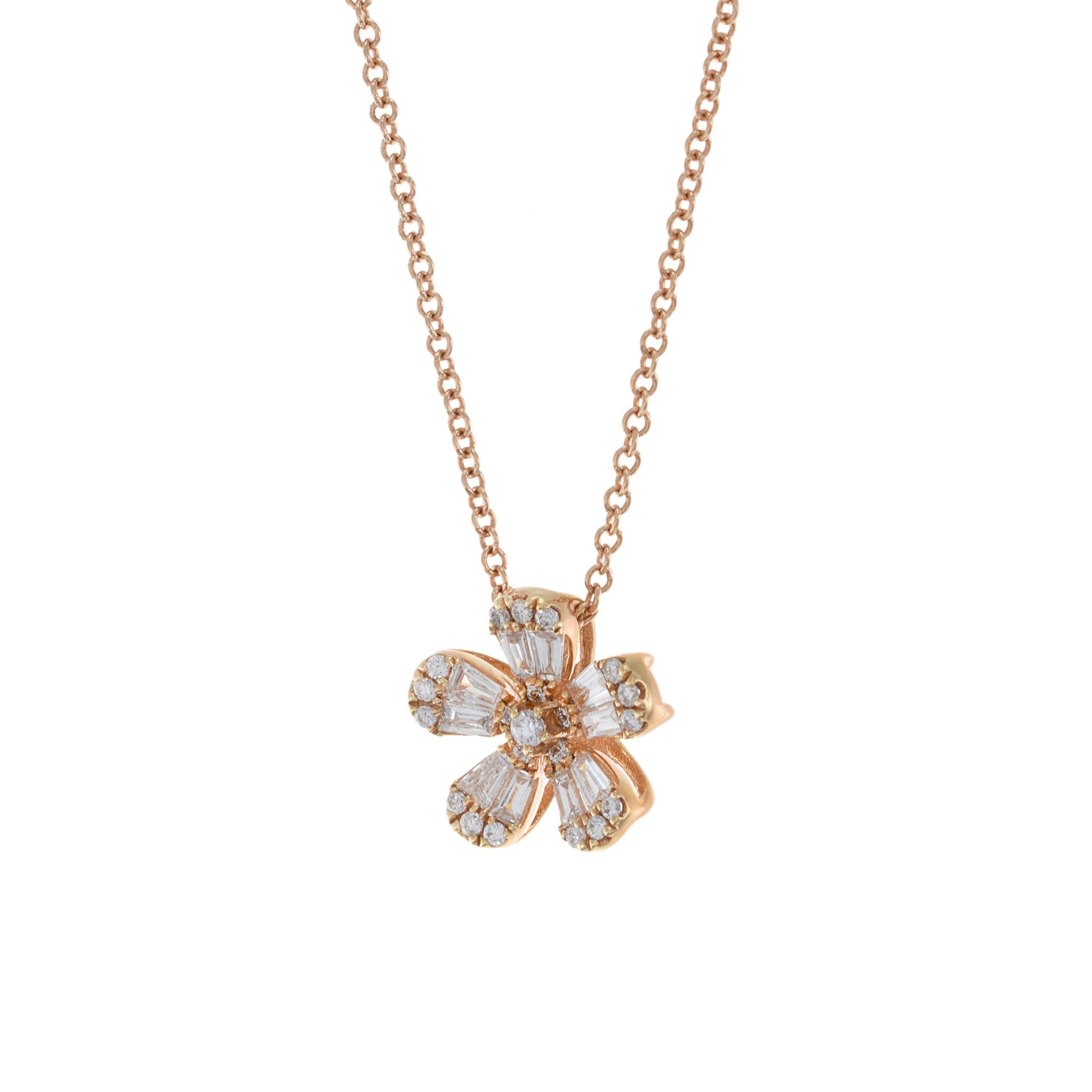 18KT Rose Gold Multi Cut Diamond Flower Necklace