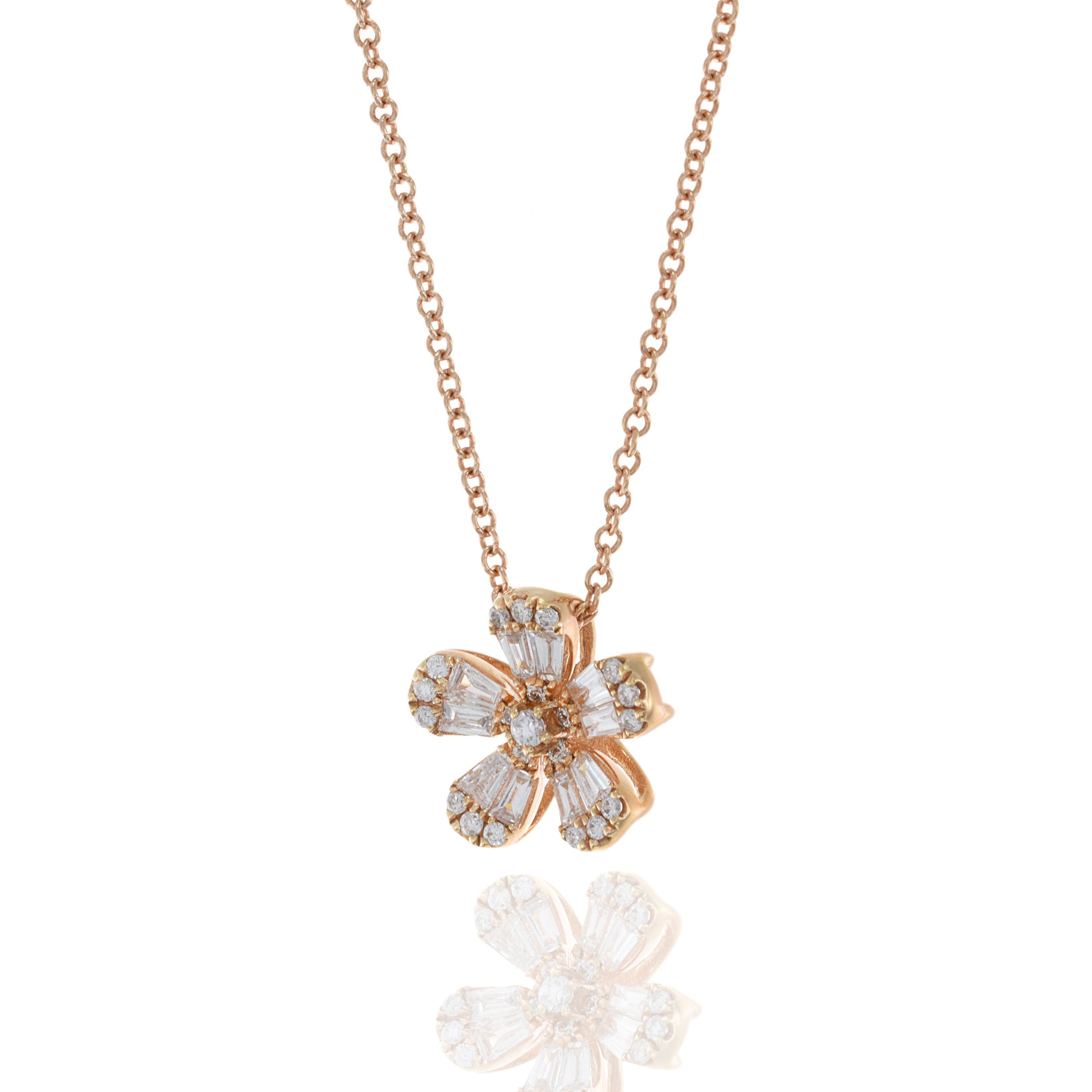 18KT Rose Gold Multi Cut Diamond Flower Necklace