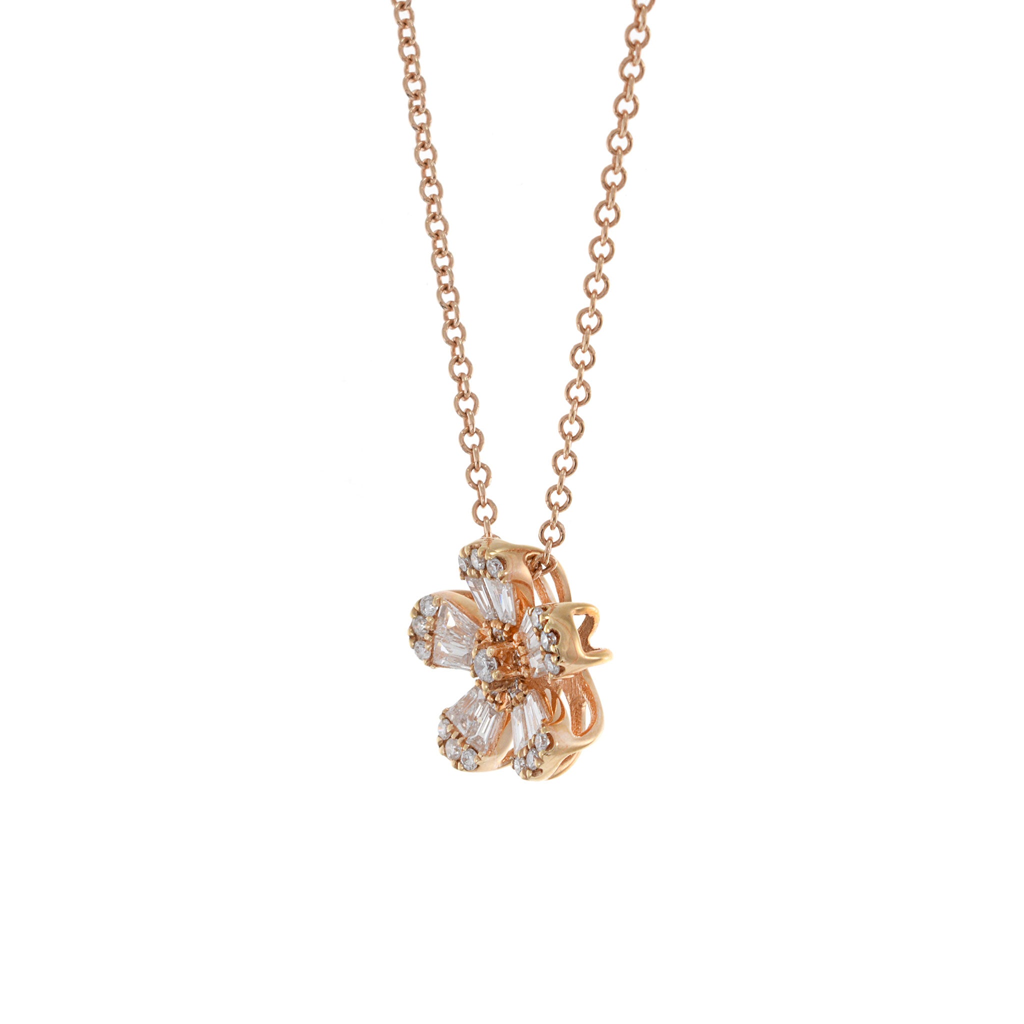 18KT Rose Gold Multi Cut Diamond Flower Necklace