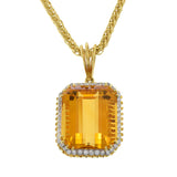 18KT Yellow Gold Large Citrine and Diamond Pendant Necklace