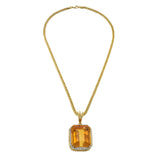 18KT Yellow Gold Large Citrine and Diamond Pendant Necklace