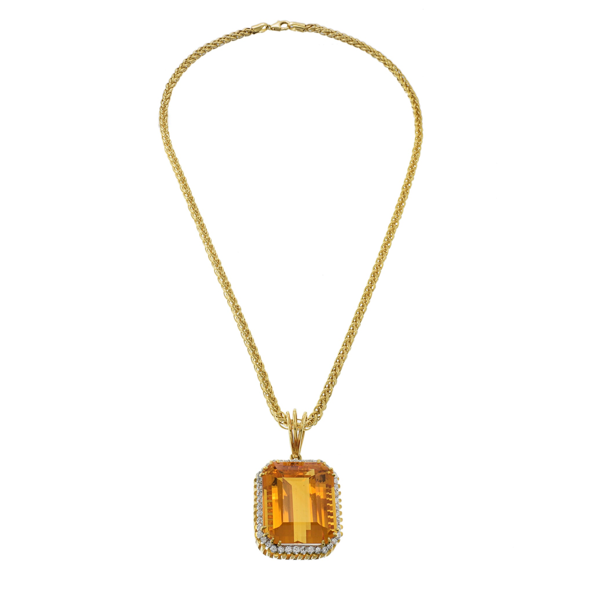 18KT Yellow Gold Large Citrine and Diamond Pendant Necklace