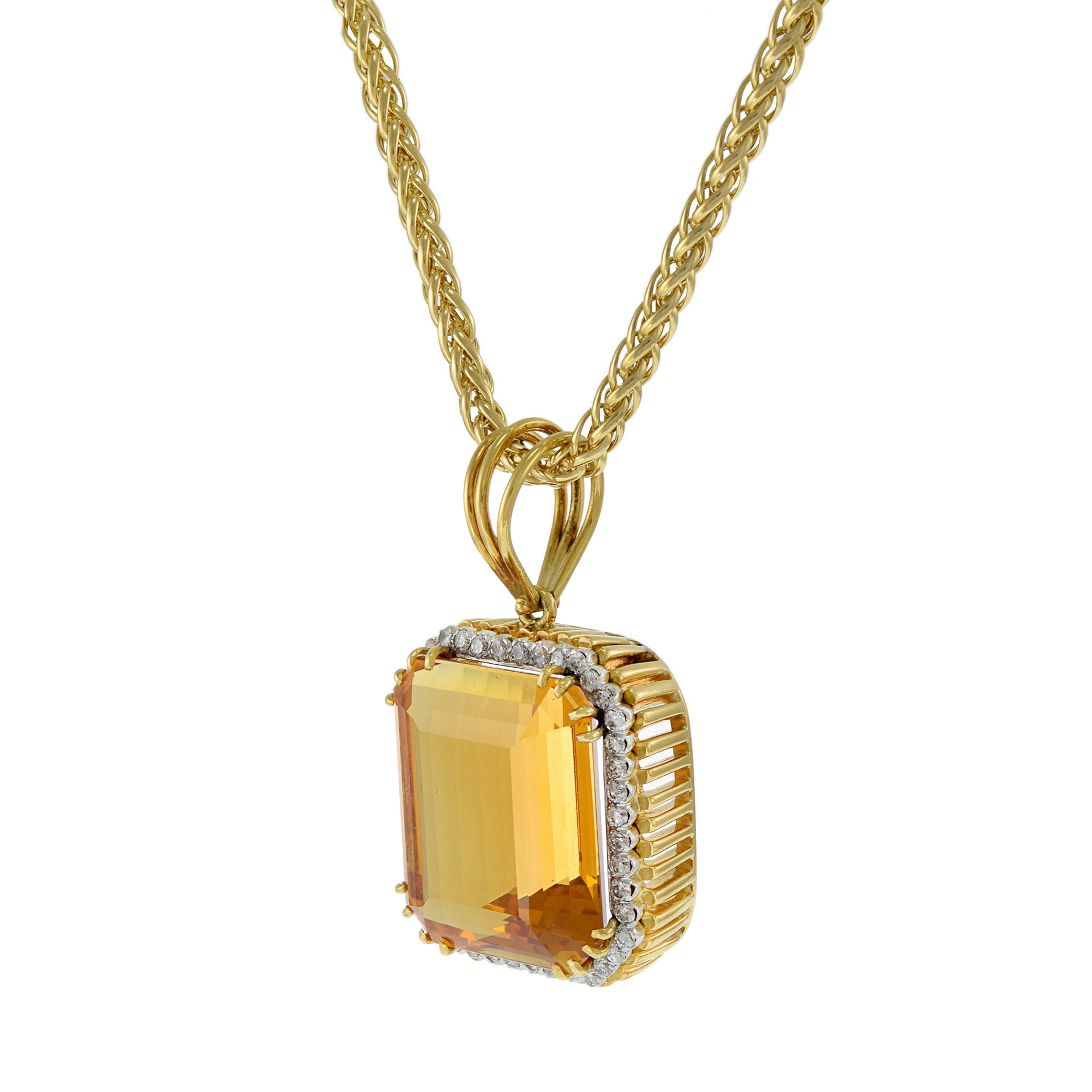 18KT Yellow Gold Large Citrine and Diamond Pendant Necklace