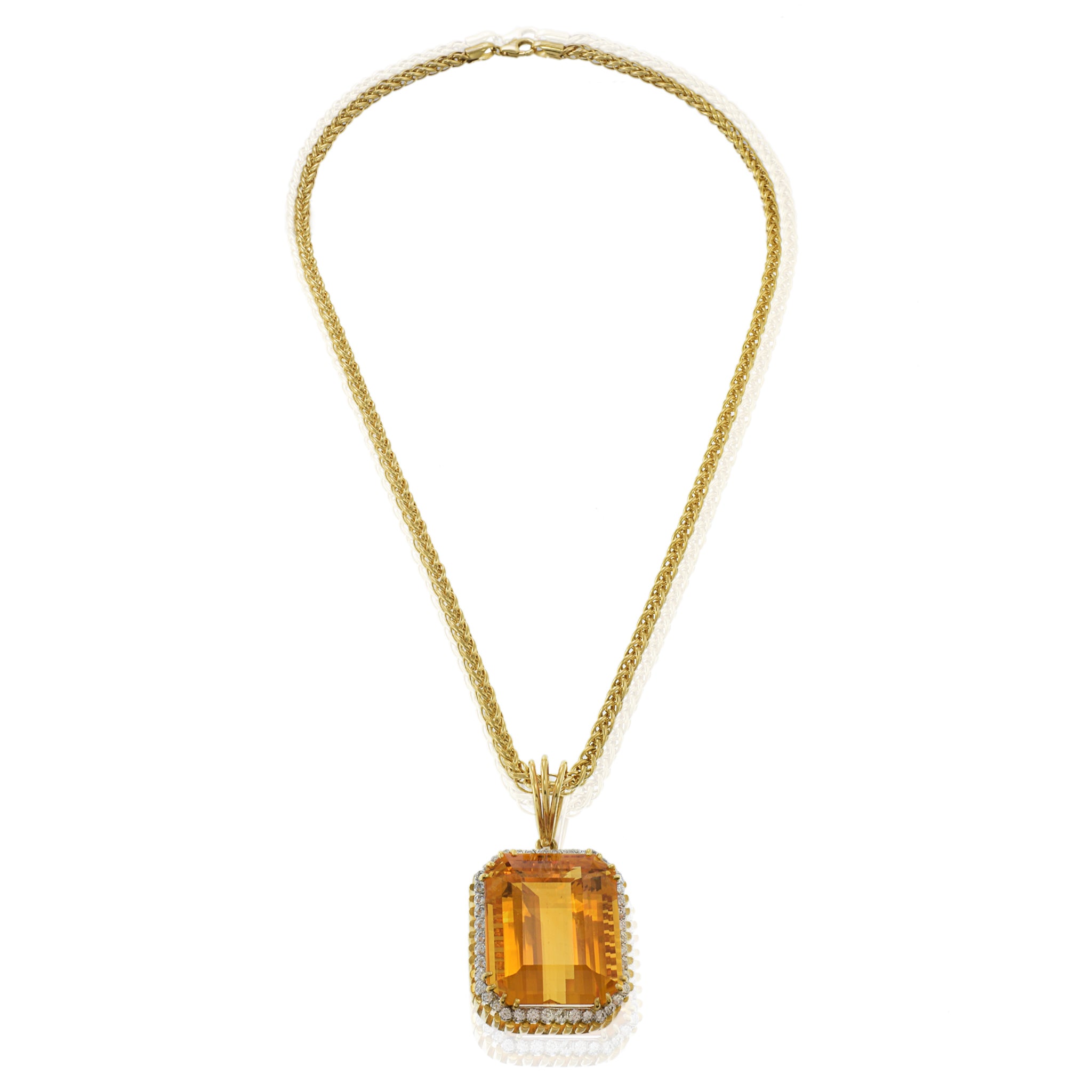 18KT Yellow Gold Large Citrine and Diamond Pendant Necklace