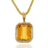 18KT Yellow Gold Large Citrine and Diamond Pendant Necklace