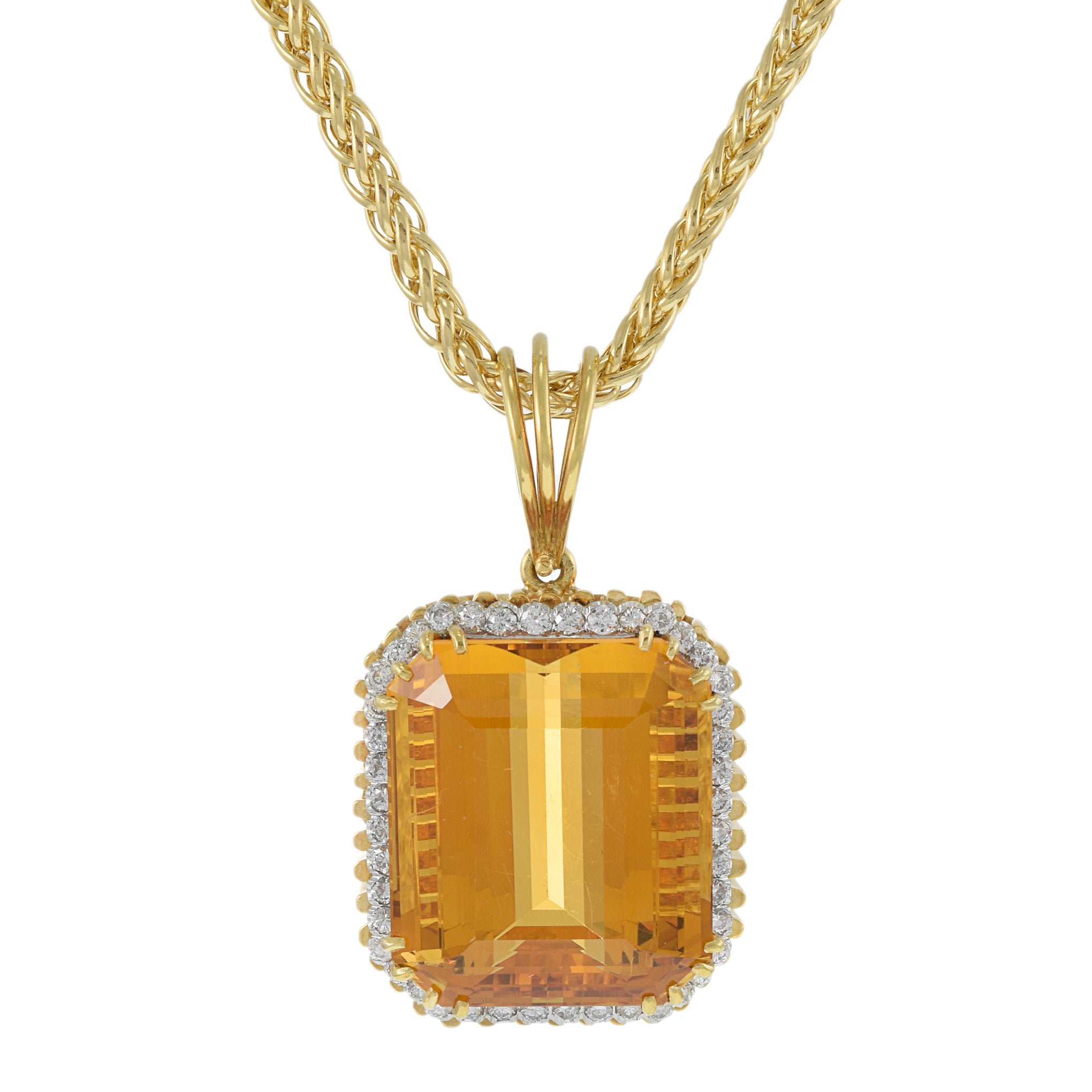 18KT Yellow Gold Large Citrine and Diamond Pendant Necklace