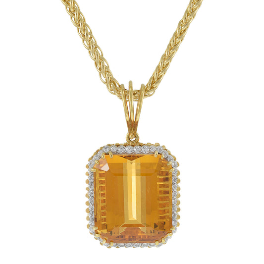 18KT Yellow Gold Large Citrine and Diamond Pendant Necklace