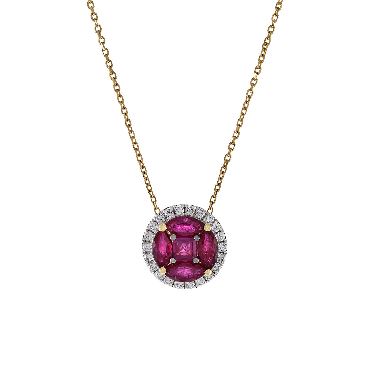 18KT Yellow Gold Ruby and Diamond Necklace