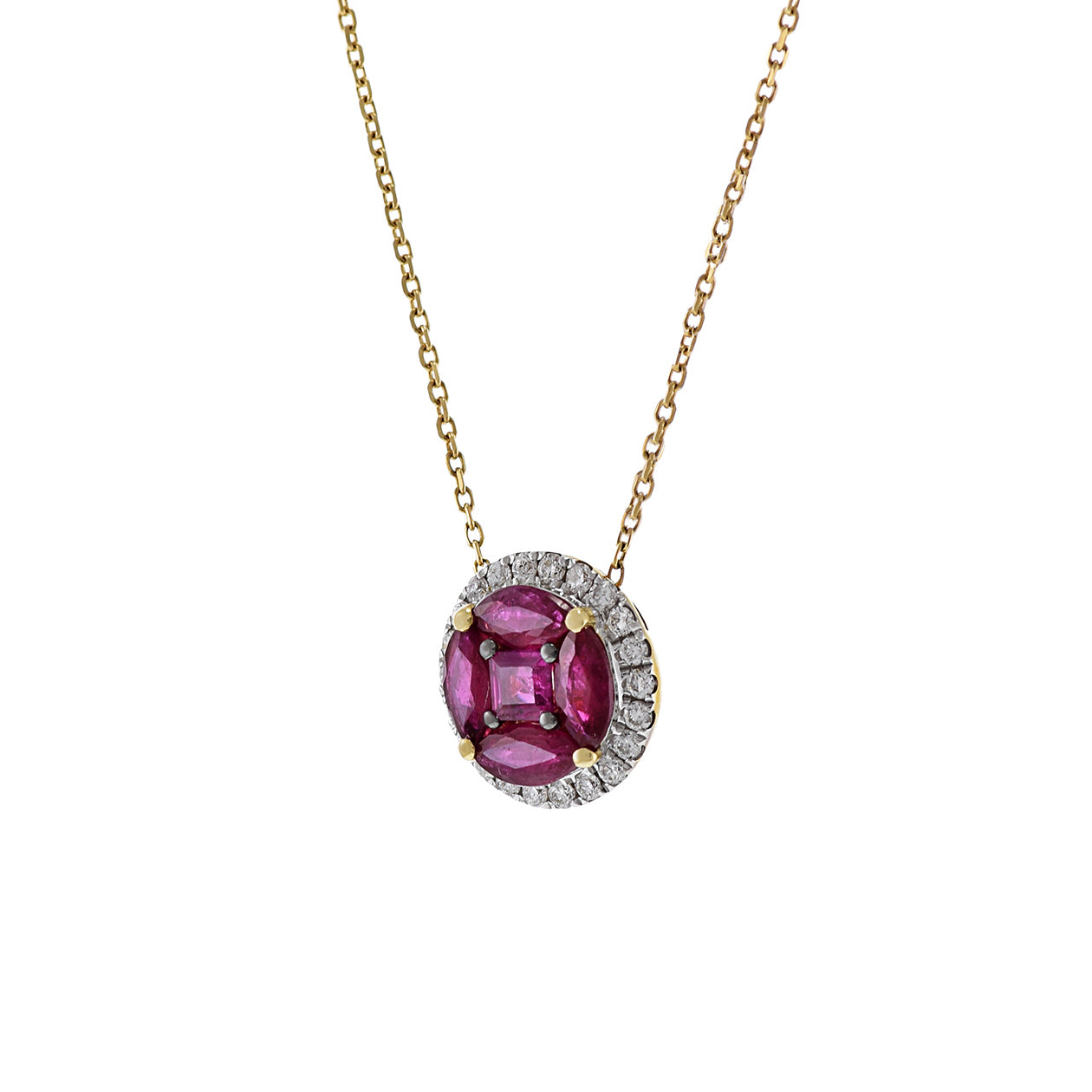 18KT Yellow Gold Ruby and Diamond Necklace