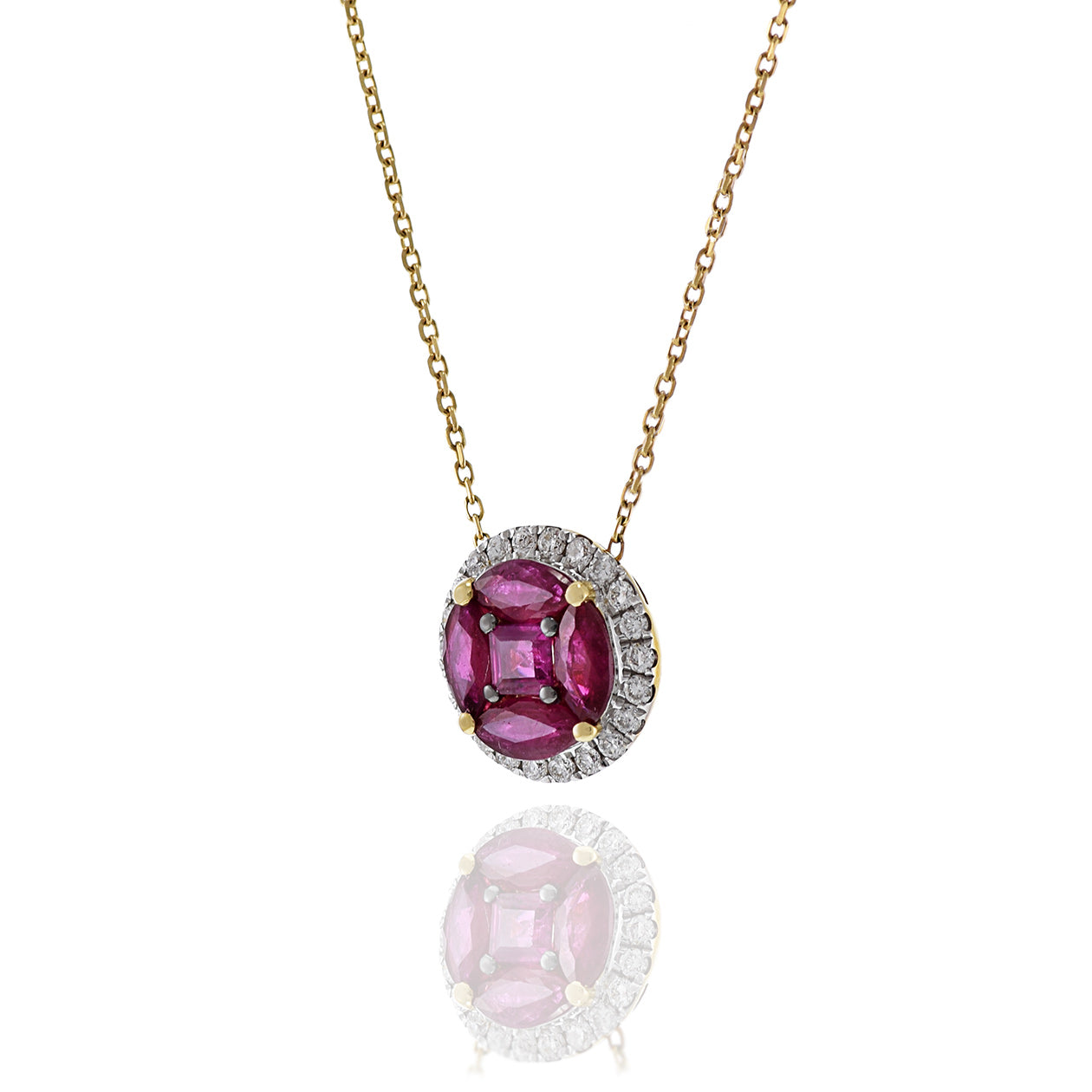 18KT Yellow Gold Ruby and Diamond Necklace