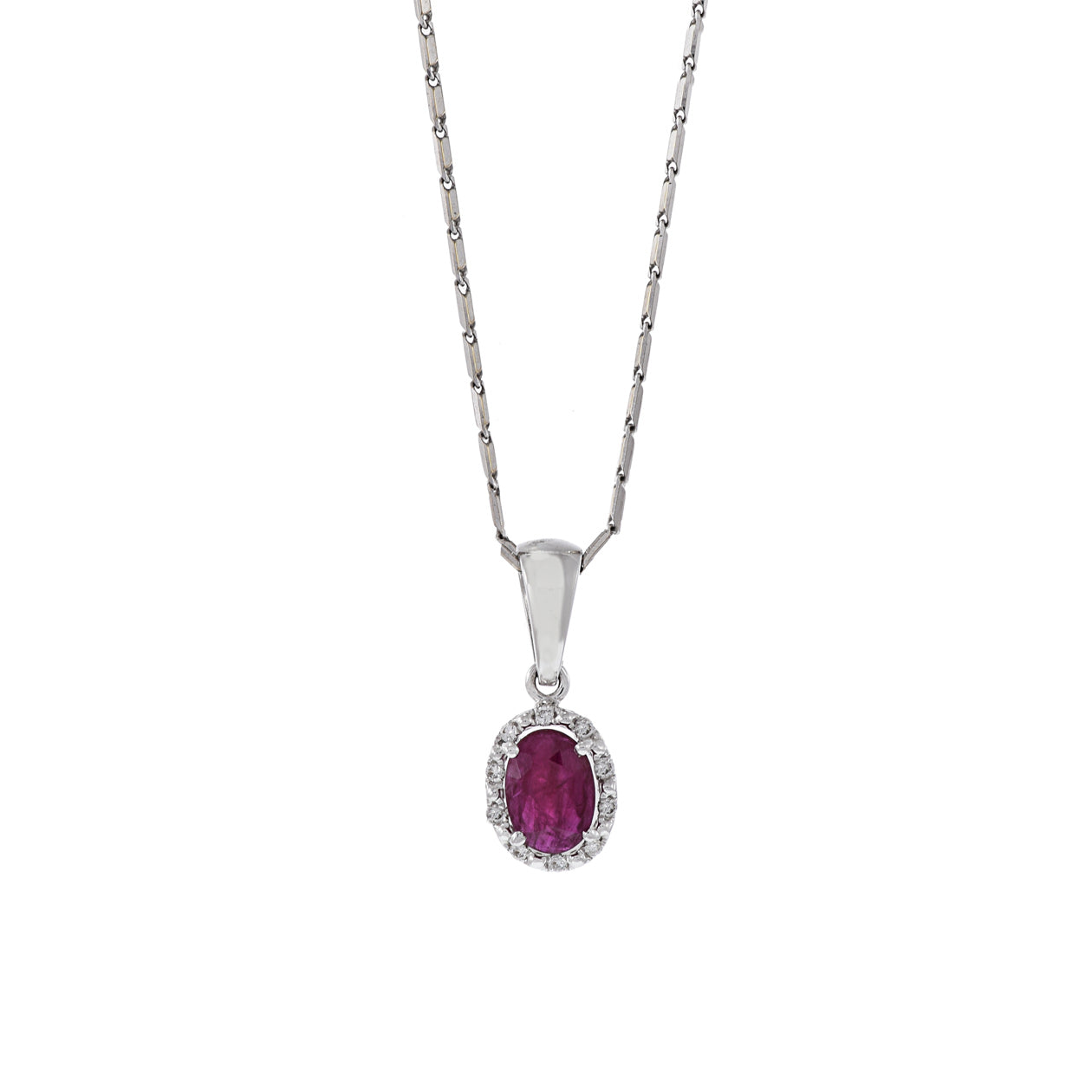 18KT White Gold Oval Ruby and Diamond Pendant