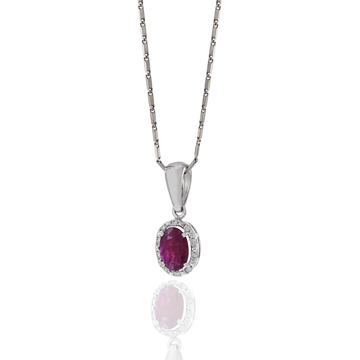 18KT White Gold Oval Ruby and Diamond Pendant