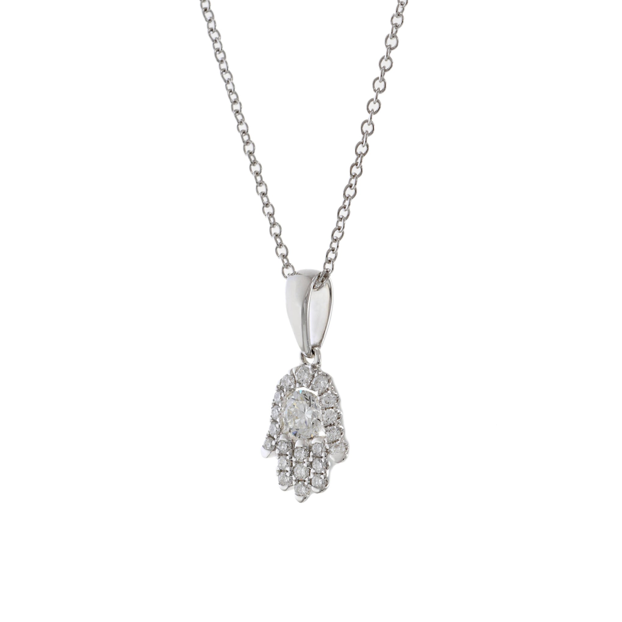 18KT White Gold Diamond Hamsa Pendant