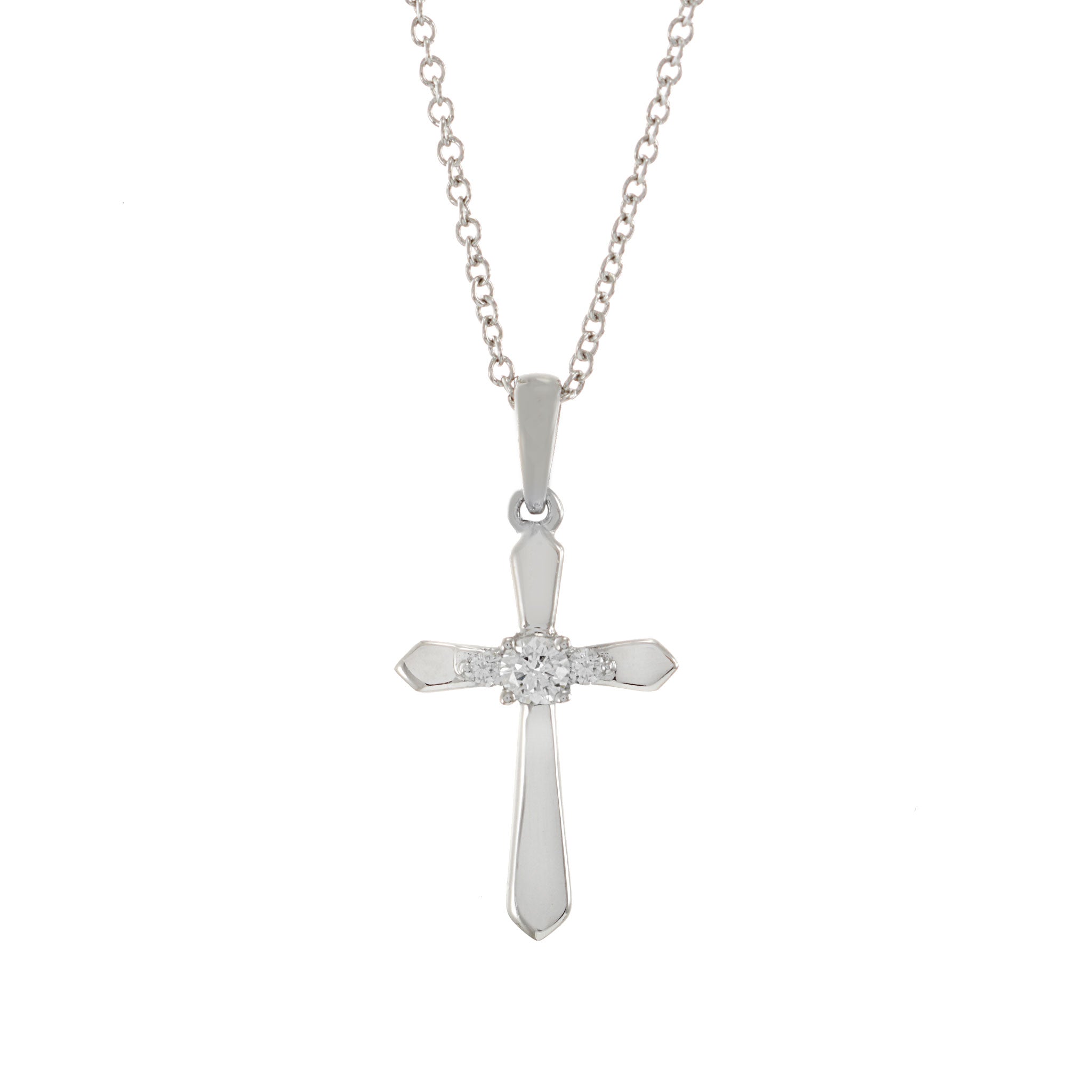 18KT White Gold Cross Pendant With Diamond Centerstone