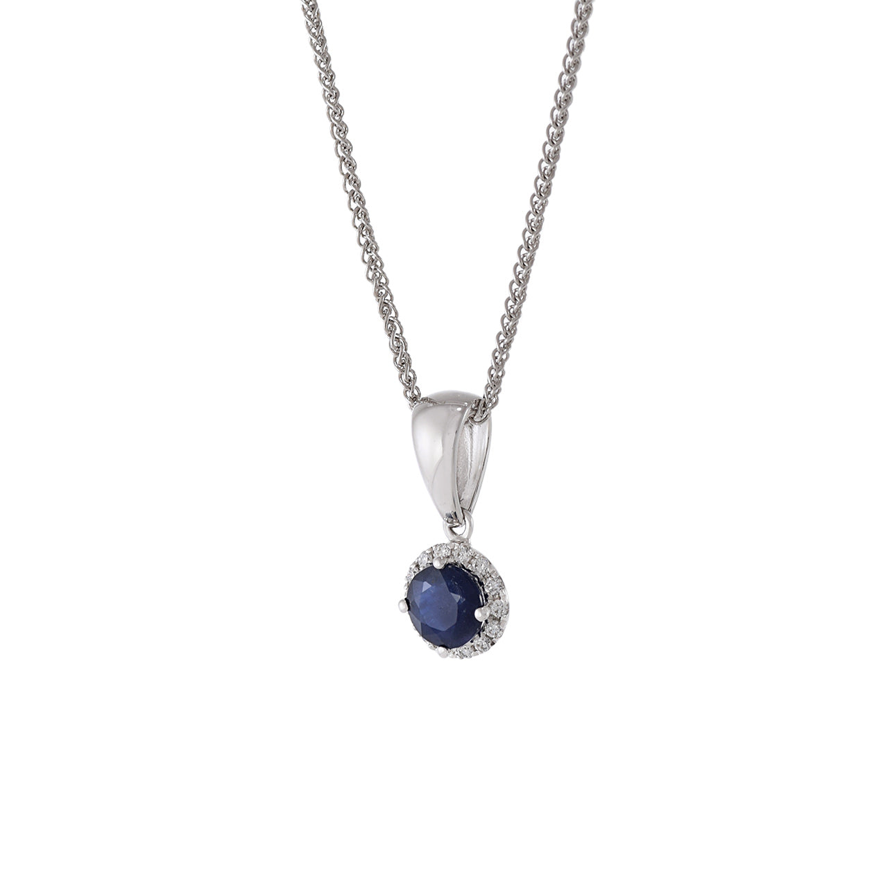 18KT White Gold Sapphire And Diamond Halo Pendant