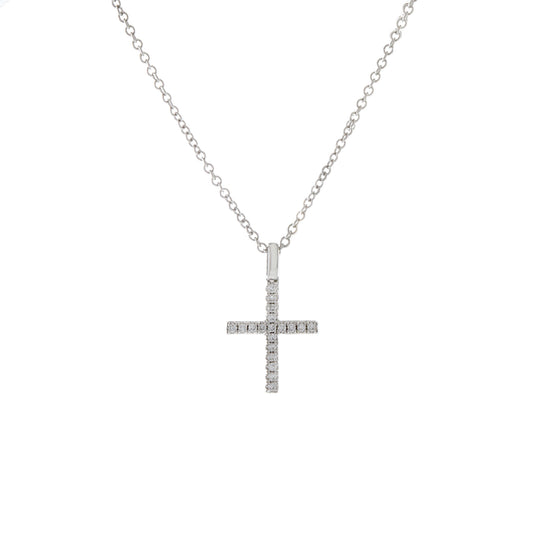 18KT White Gold Diamond Cross Pendant With 14KT Chain