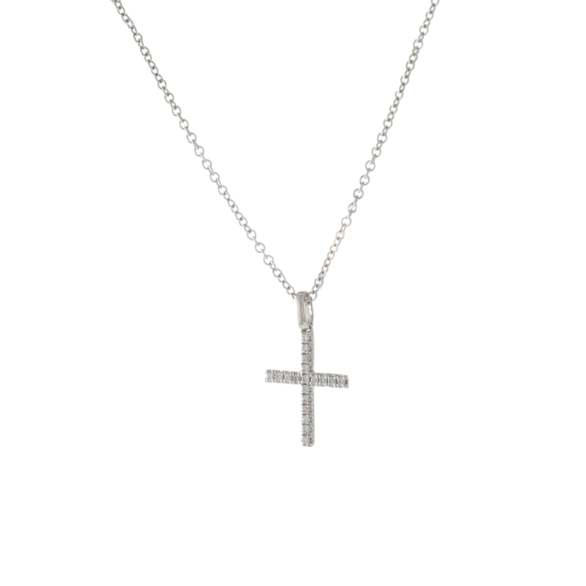 18KT White Gold Diamond Cross Pendant With 14KT Chain