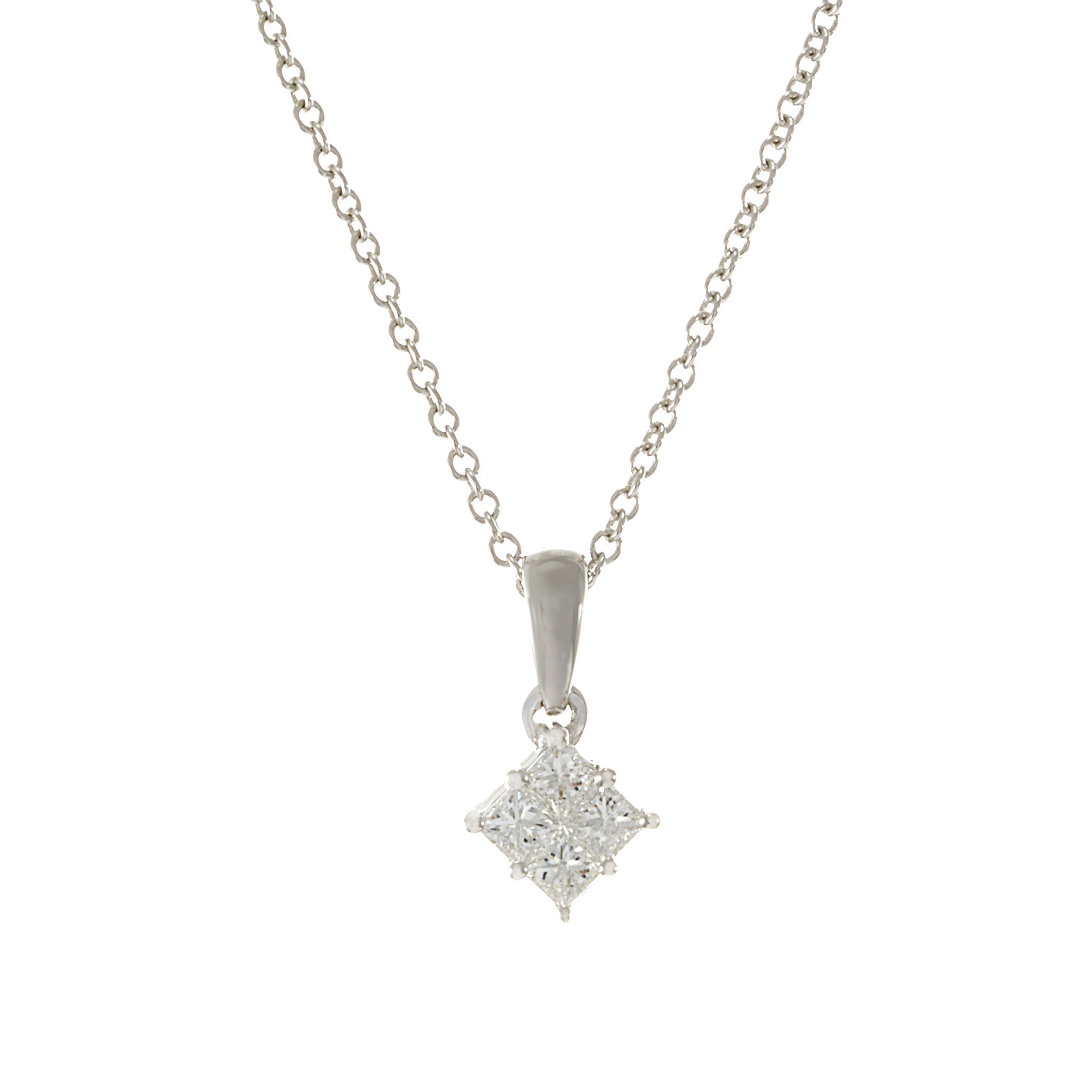 18KT White Gold Diamond Cluster Pendant Necklace