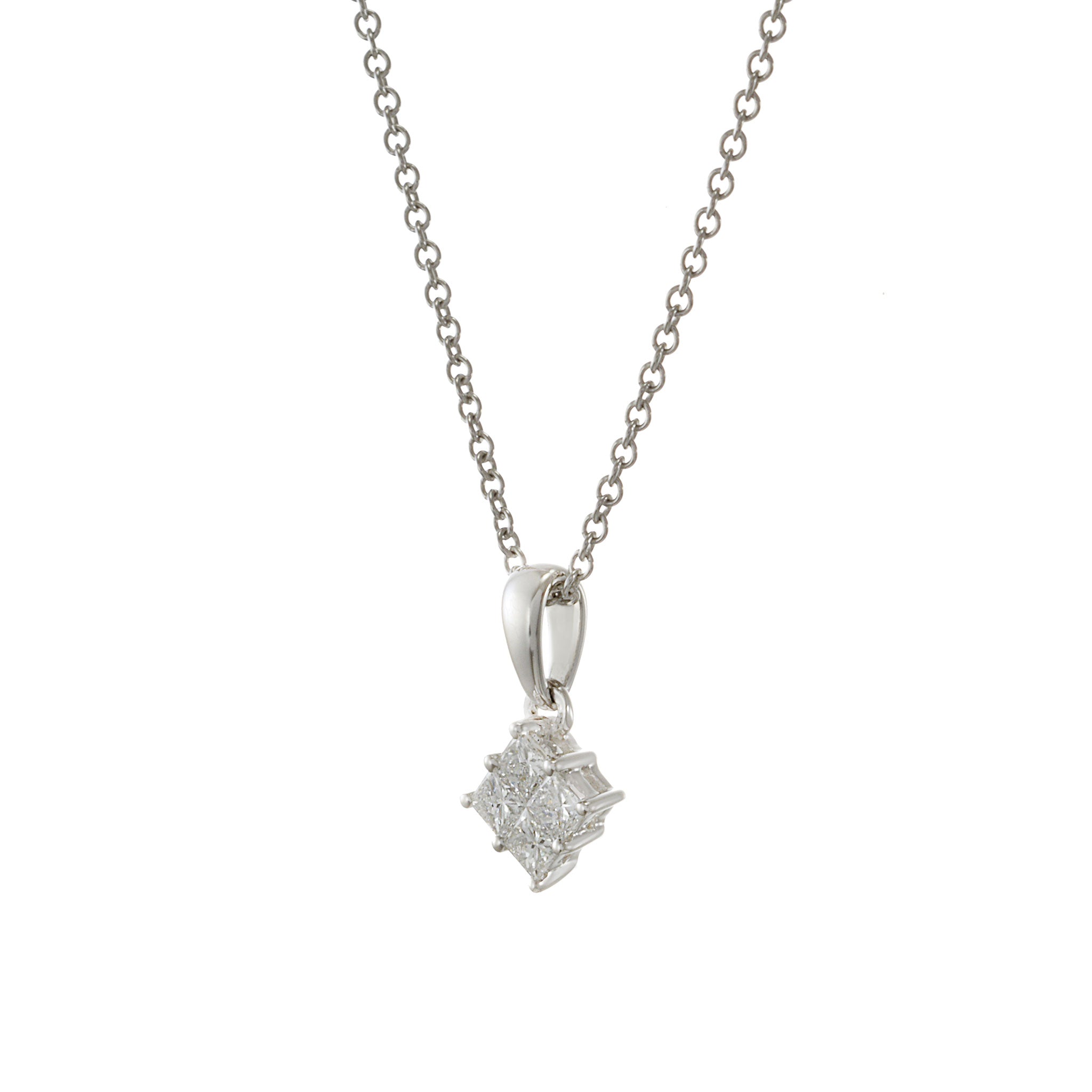 18KT White Gold Diamond Cluster Pendant Necklace