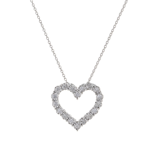 14KT White Gold Open Diamond Heart Pendant