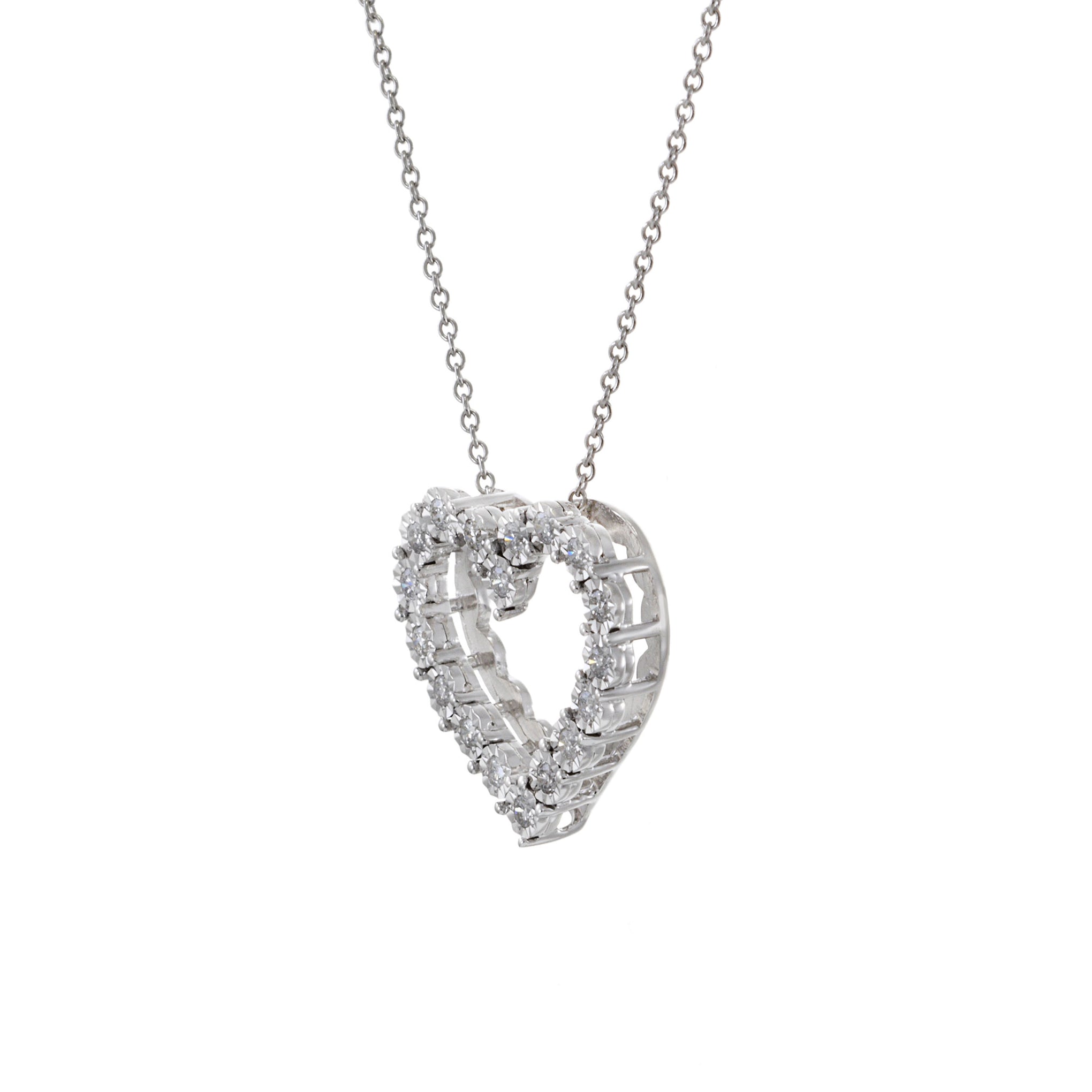 14KT White Gold Open Diamond Heart Pendant
