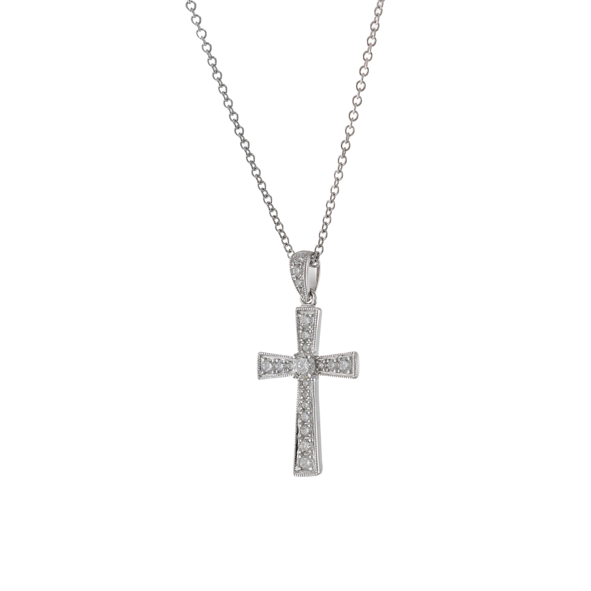 18KT White Gold Diamond Cross Pendant