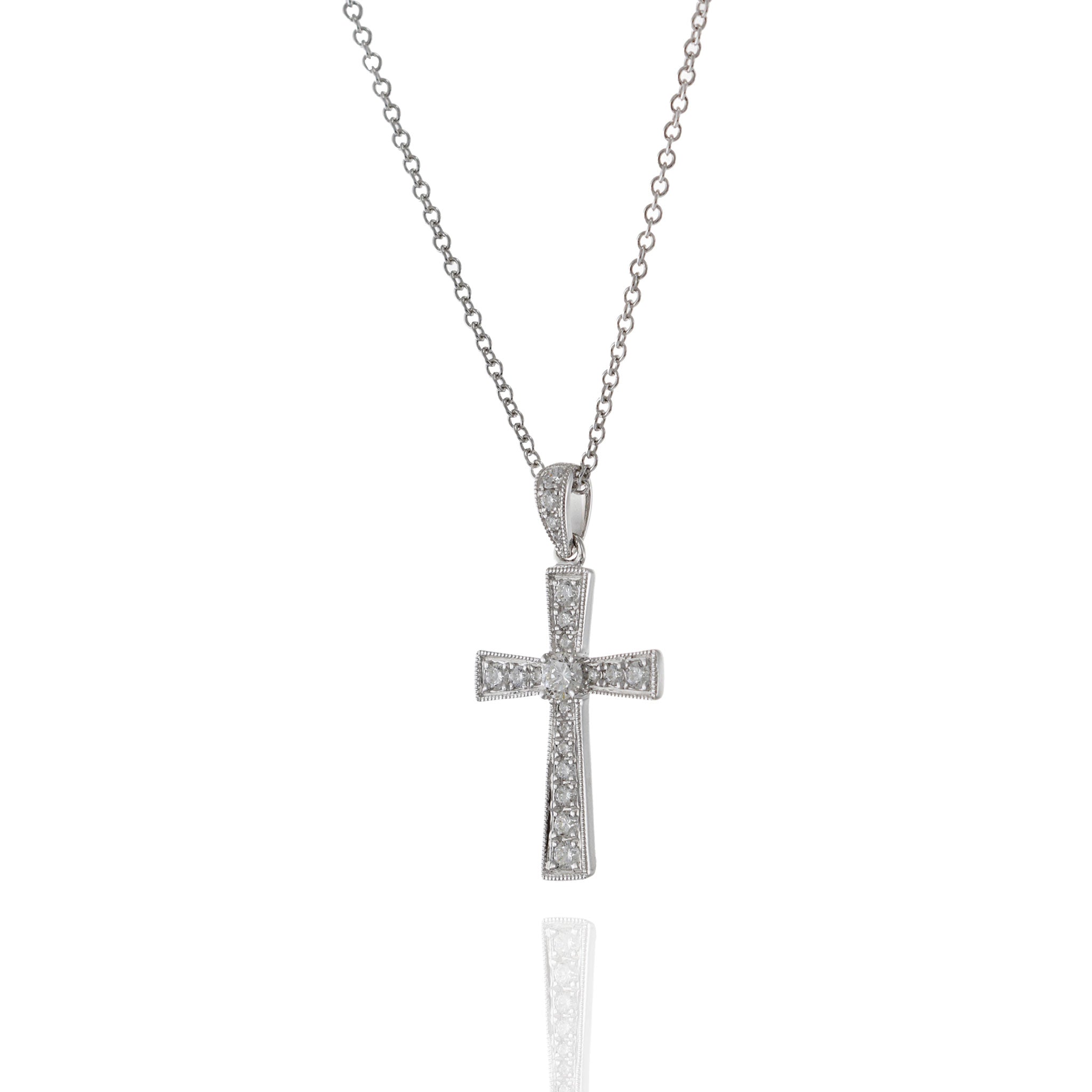 18KT White Gold Diamond Cross Pendant