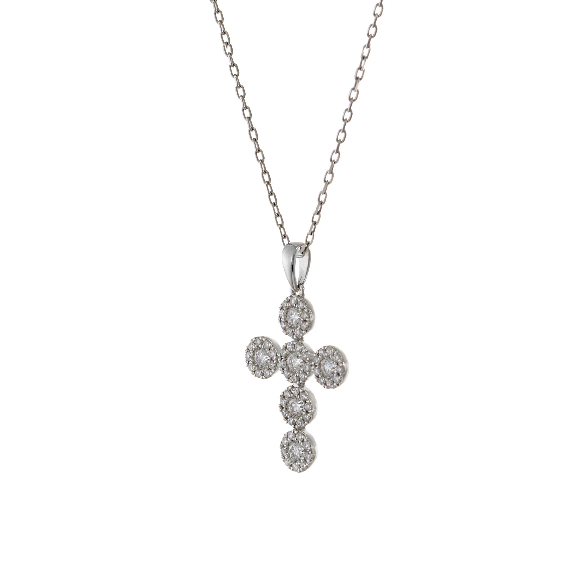 18KT White Gold Diamond Halo Setting Cross Pendant