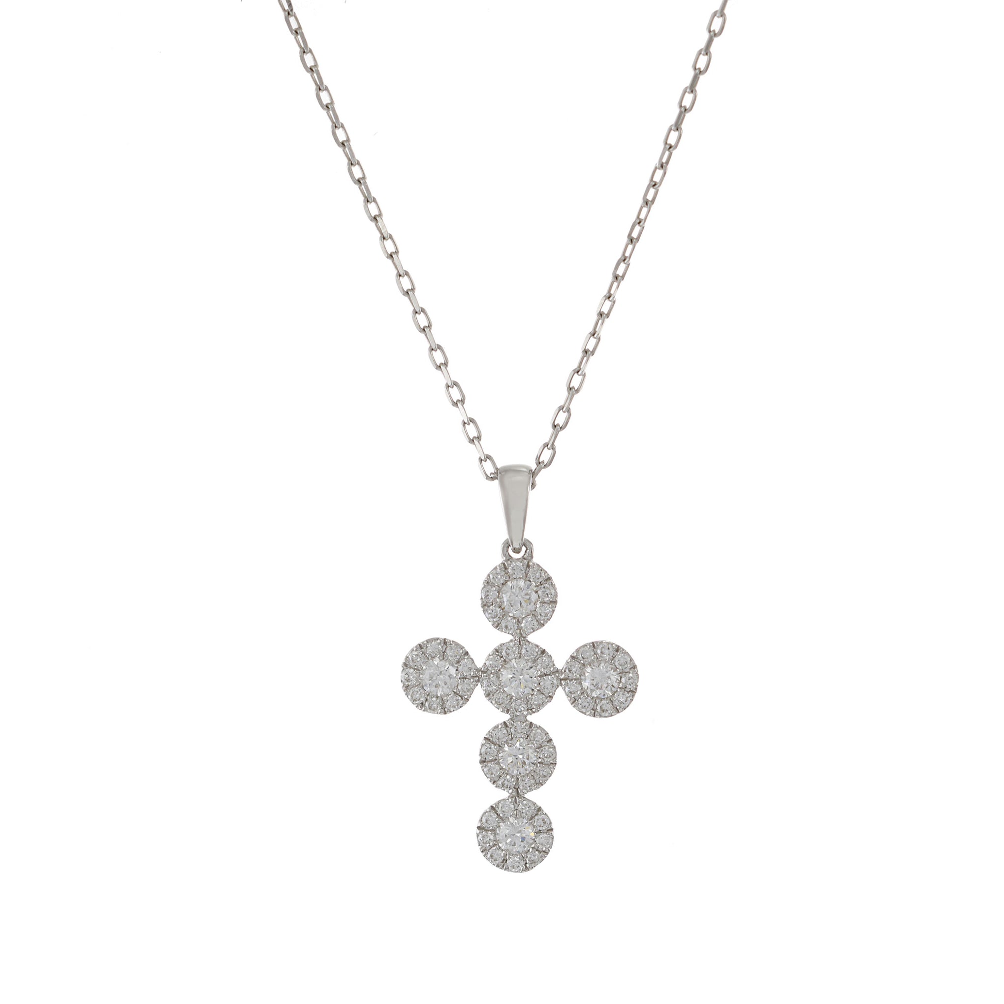 18KT White Gold Diamond Halo Setting Cross Pendant