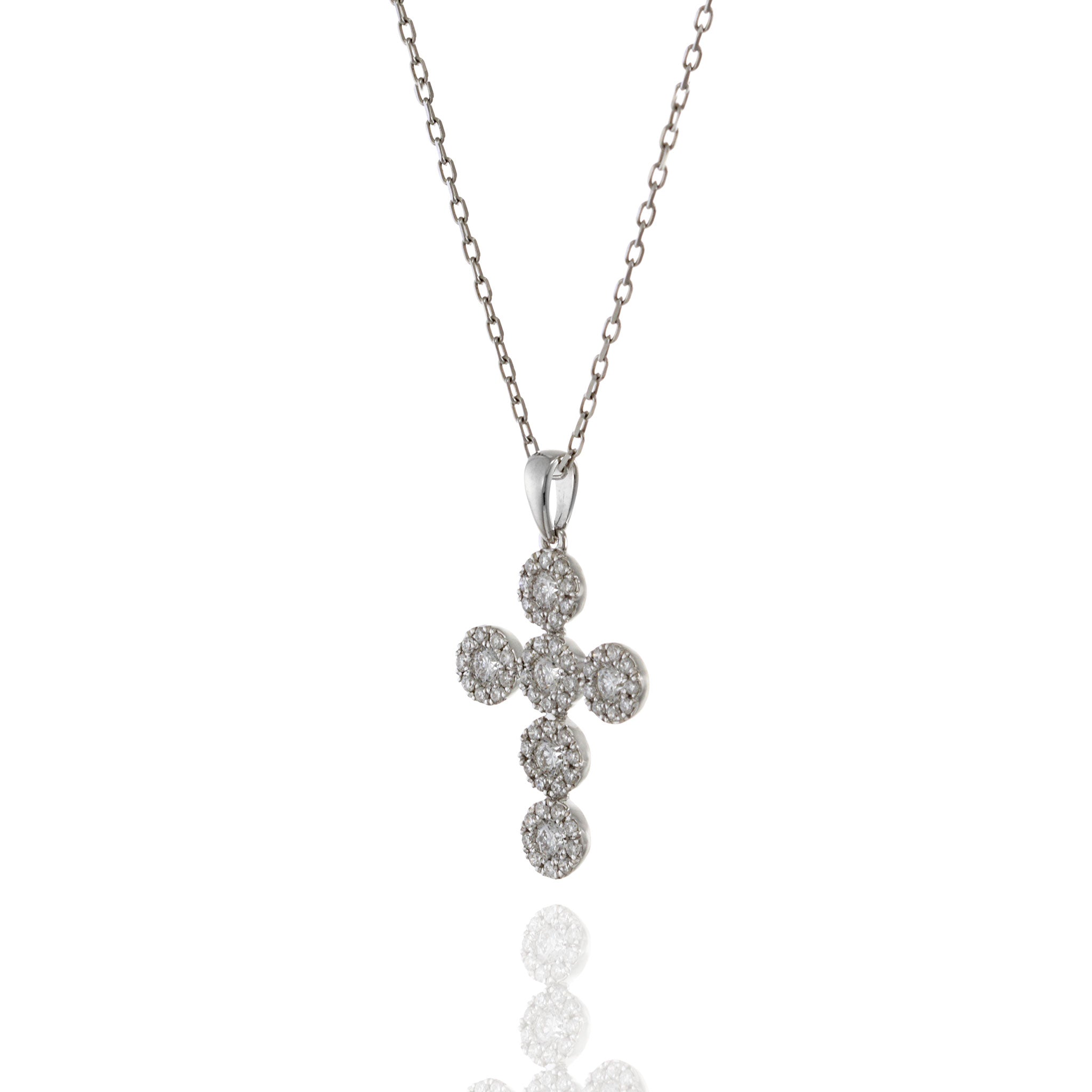 18KT White Gold Diamond Halo Setting Cross Pendant