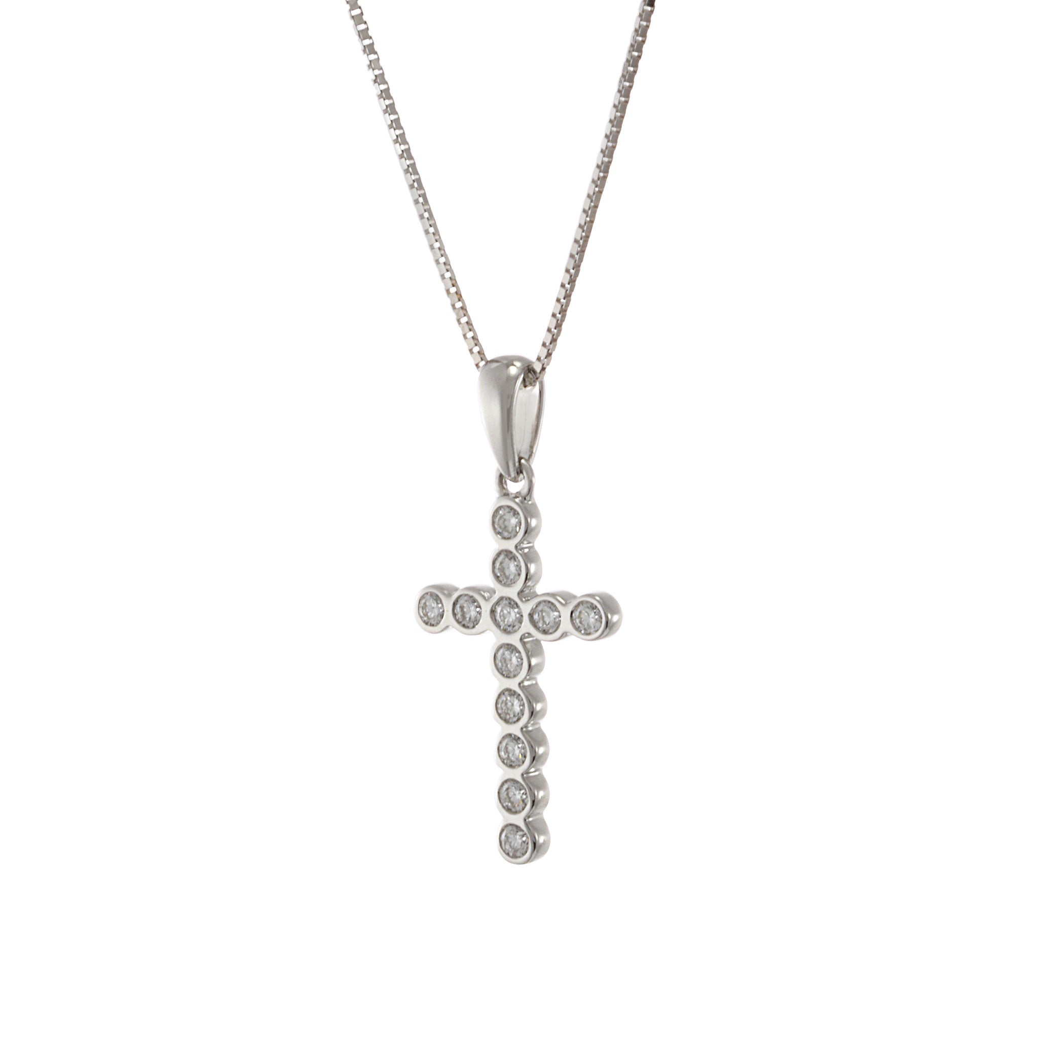 18KT White Gold Bezel Set Diamond Cross Pendant